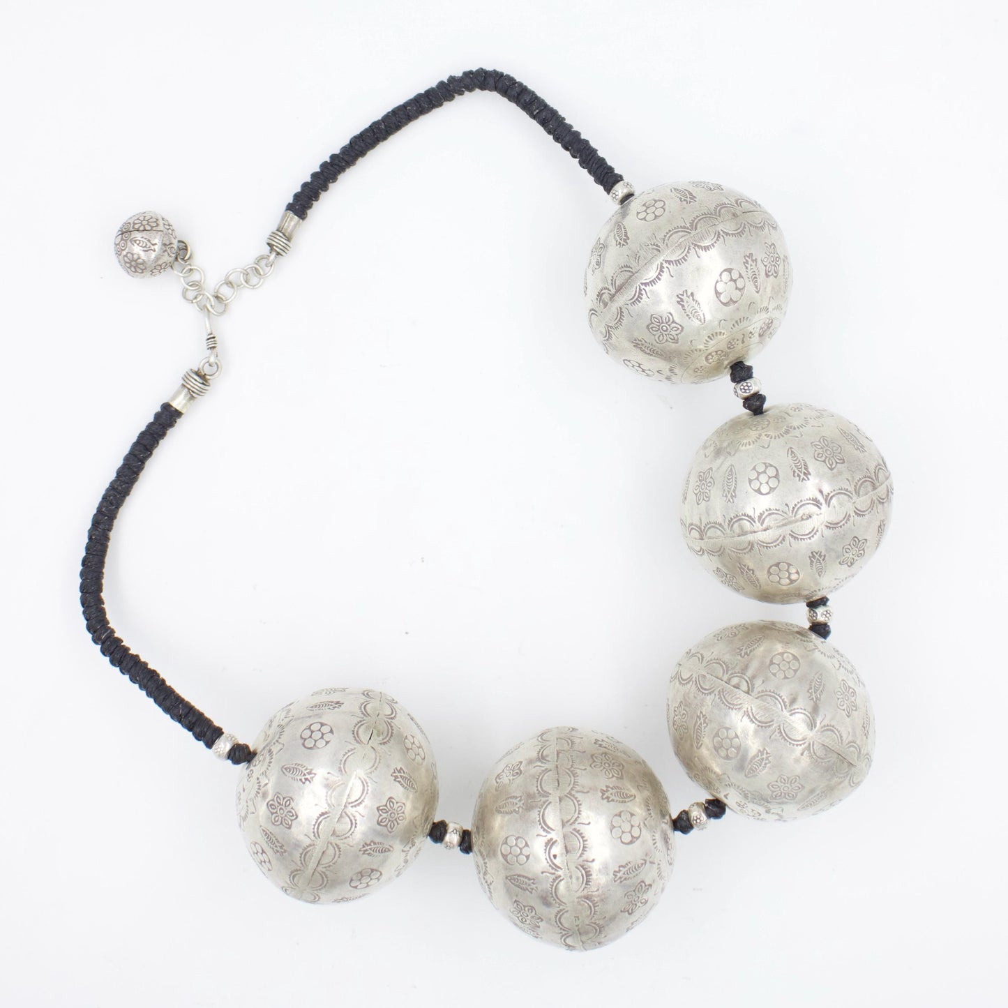 Handmade Indonesian Etched Ball Necklace in Sterling Silver