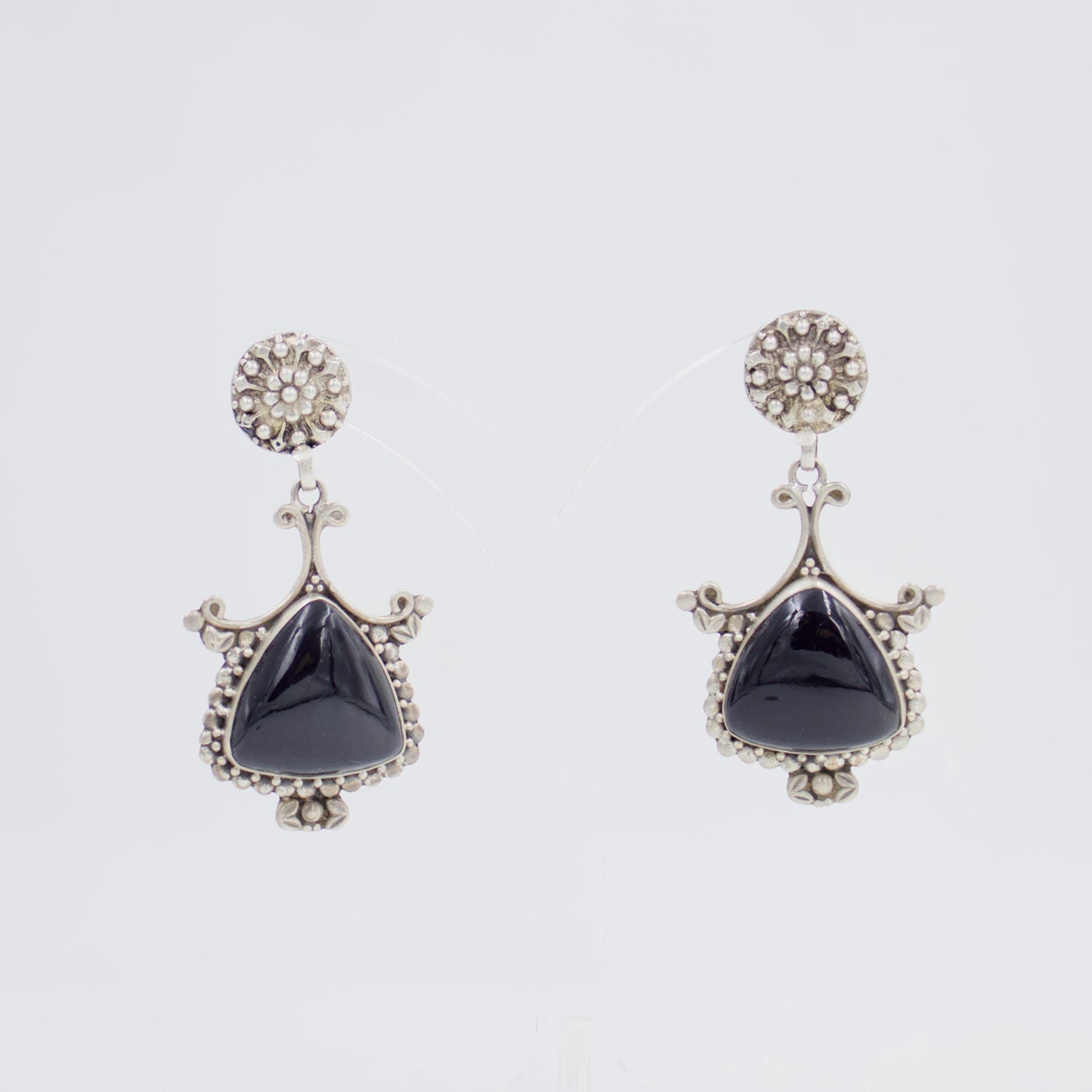Handmade Black Onyx Statement Drop Earrings in Sterling Silver