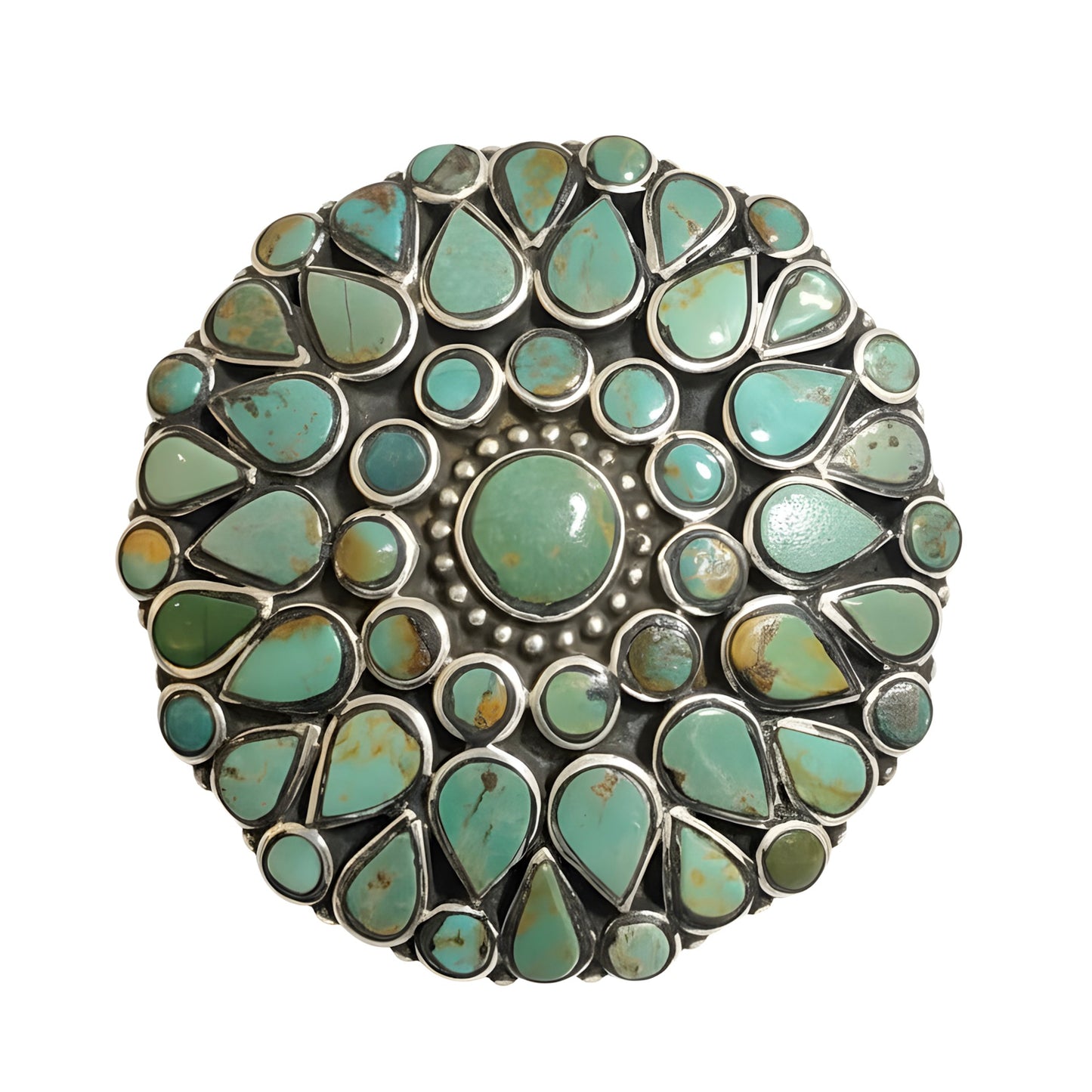 Vintage Tibetan Natural Turquoise Cocktail Ring in Sterling Silver