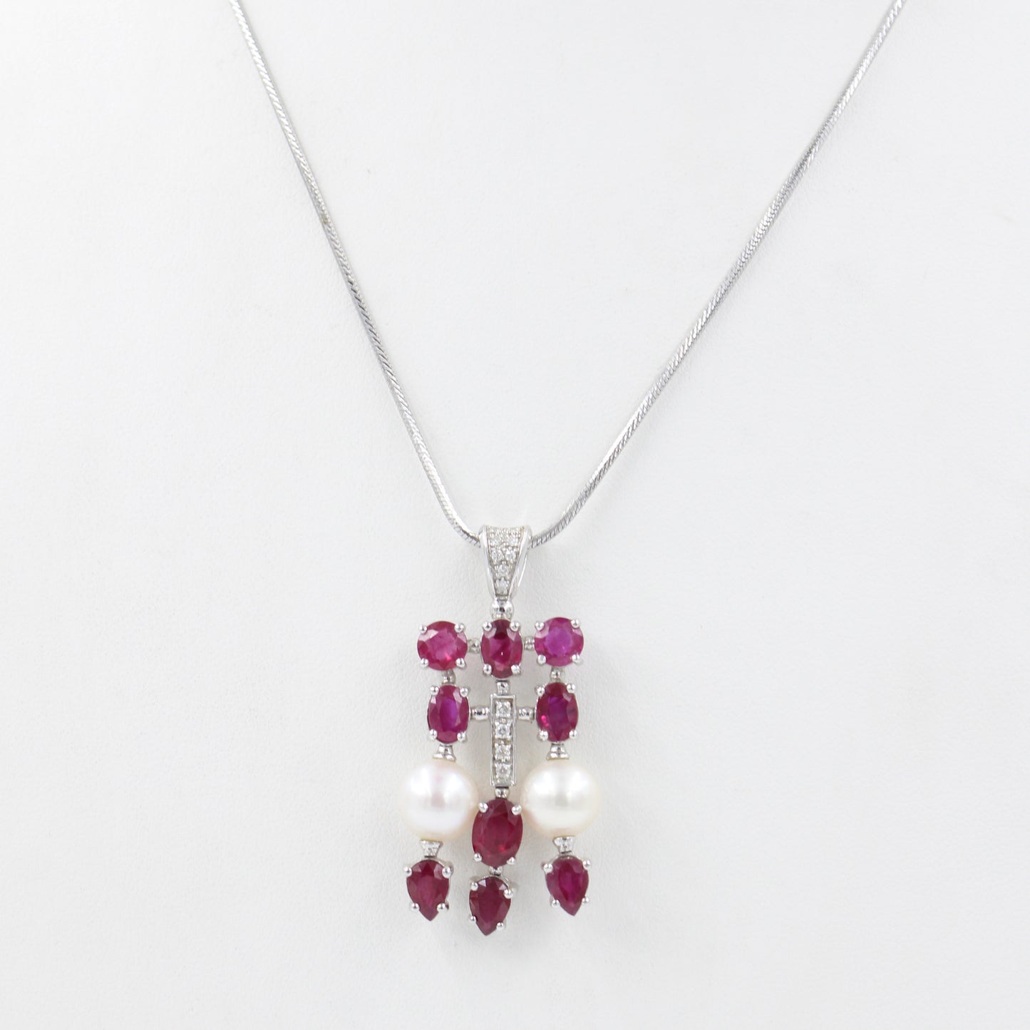 Natural 8.78 Ct AAA Red Ruby, Pearl & Diamond Statement Pendant