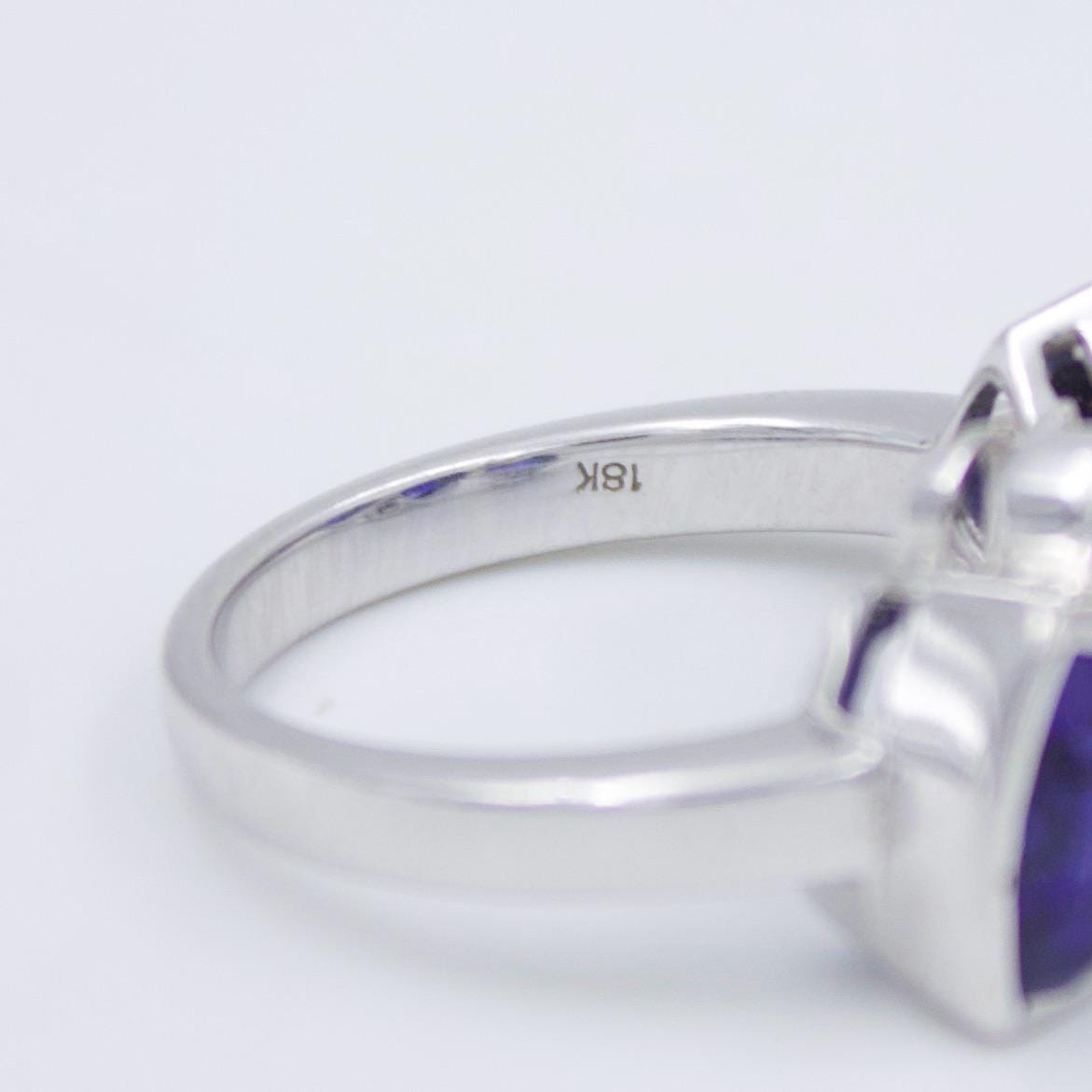 Luxurious IGI Certified 6.42 Ct Intense Blue Ceylon Sapphire Statement Three Stone Ring in 18K White Gold