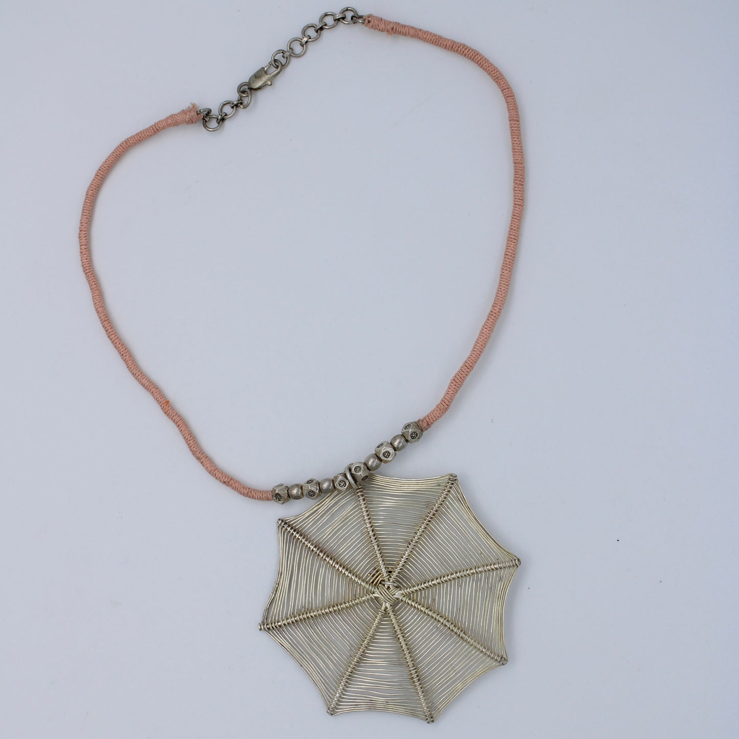 Unique Handmade Spider Web Pendant Necklace in Sterling Silver Size 18 Inches