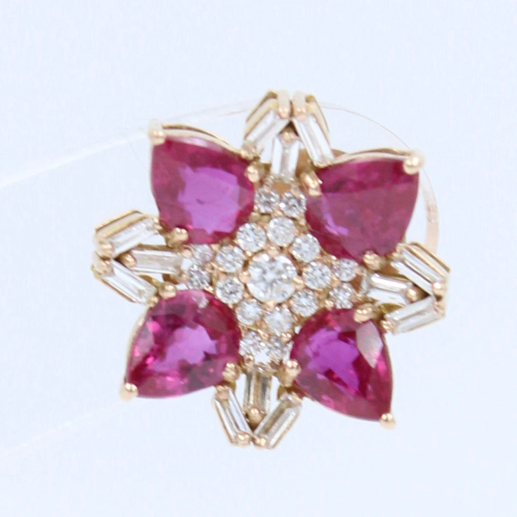 Unique AAA 3.64 Ct Natural Untreated Ruby & Diamond Stud Earrings in 18K Rose Gold