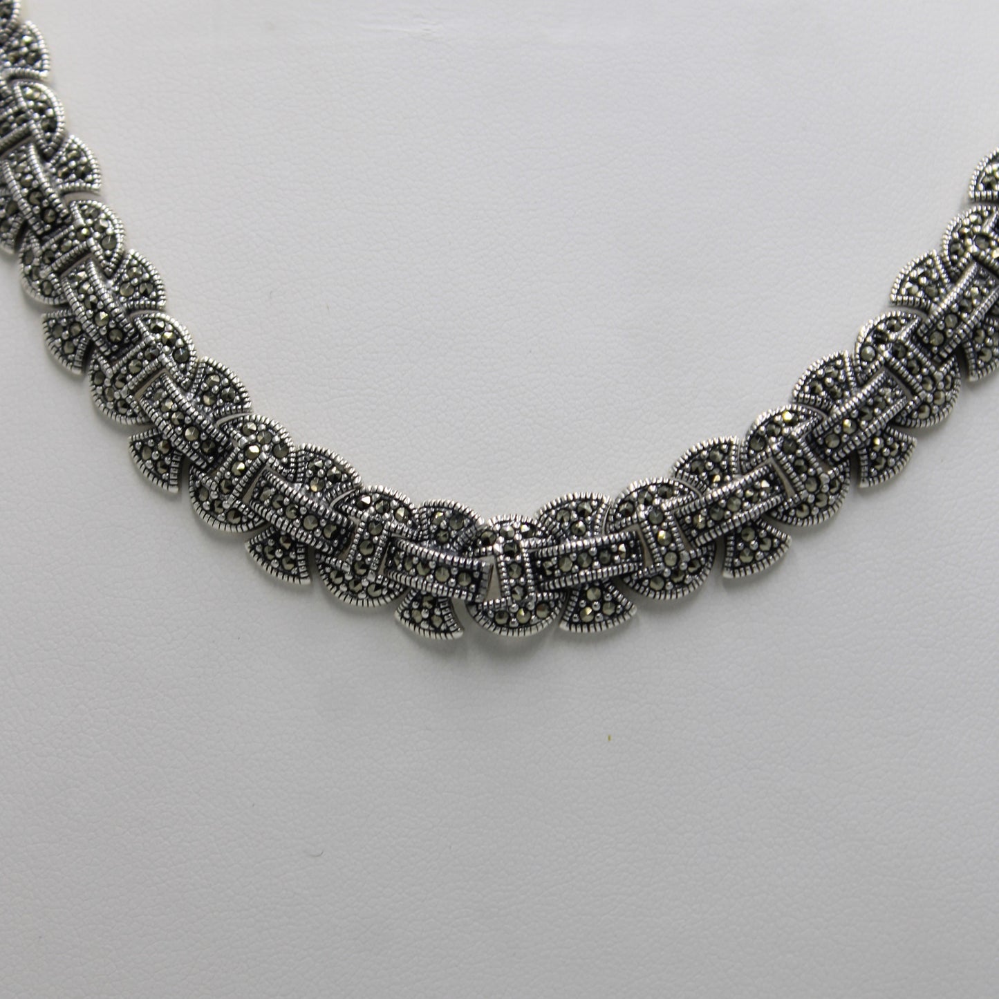 Unique Art Deco Style Marcasite Statement Necklace in Sterling Silver