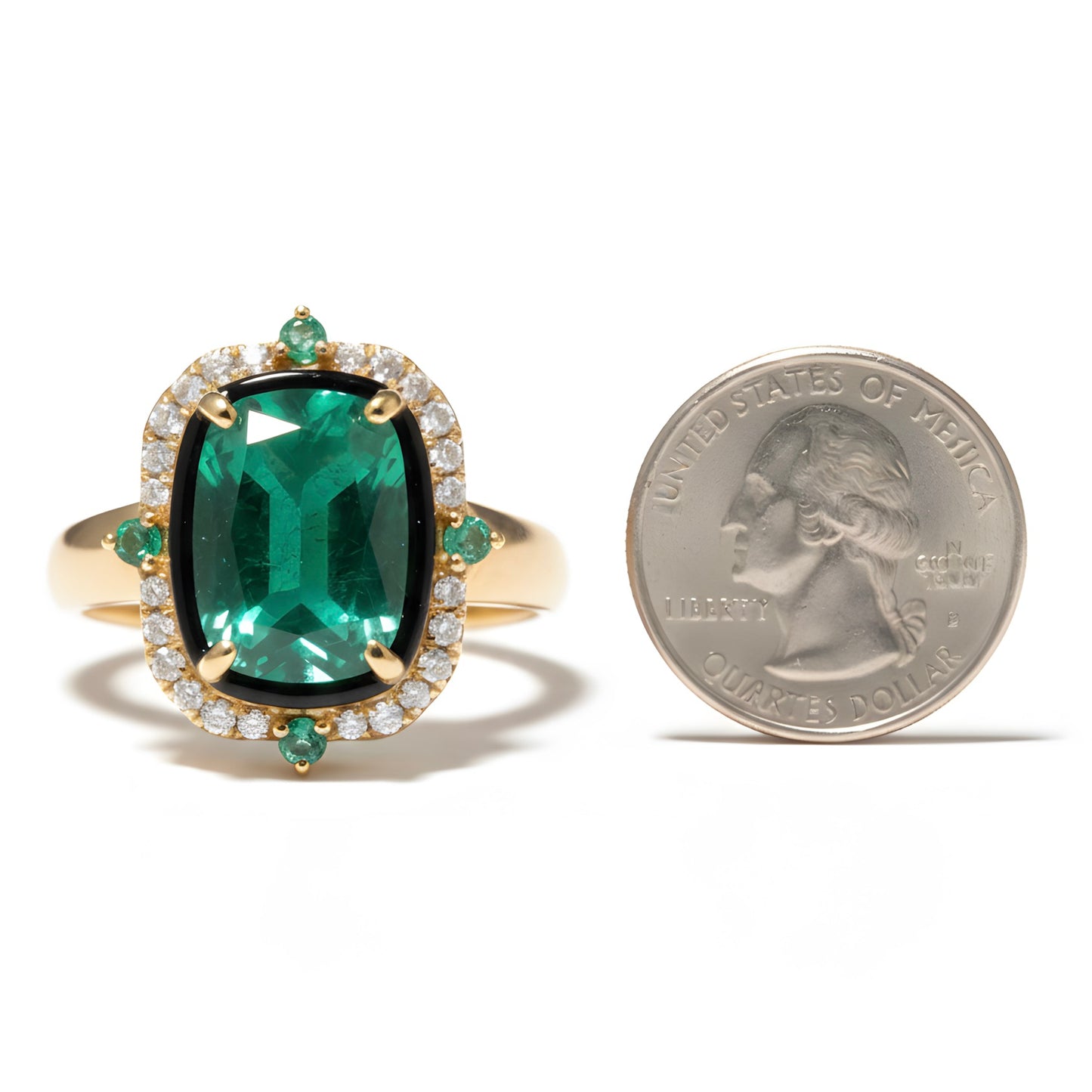 Luxurious 2.76 Ct Natural Emerald & Diamond Cocktail Ring in 18KY Gold Size 7