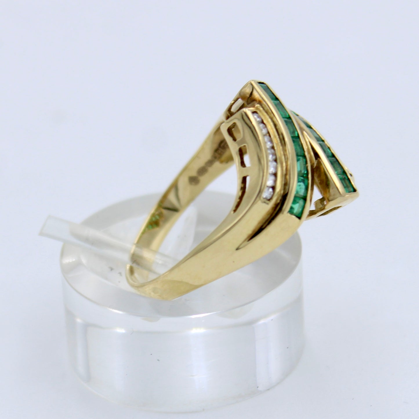 Vintage AAA 1.34 Ct Emerald & Diamond Channel Setting Ring in 18K Gold
