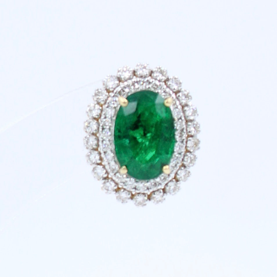 Statement 7.77 Ct Natural Vivid Green Emerald & Diamond Stud Earring 18K Gold