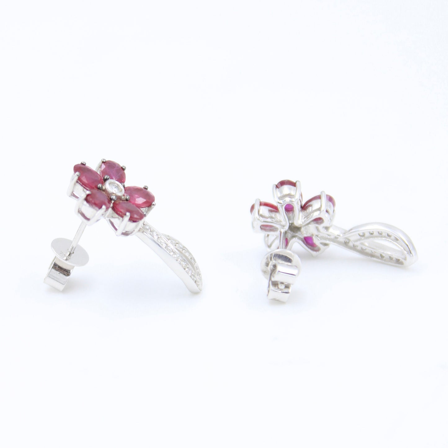 Elegant 3.47 TCW Natural Ruby and Diamond Floral Drop Earring in 18K Gold