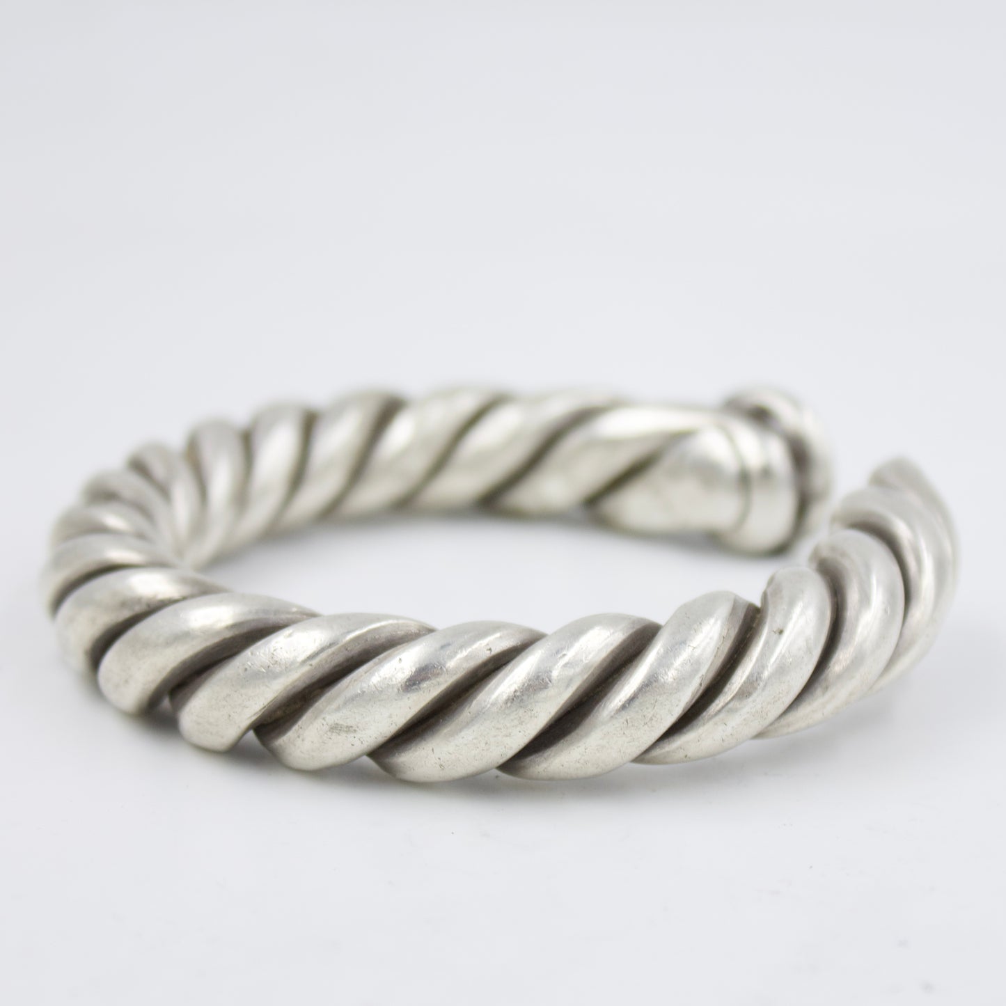 Antique Mughal Urdu Etched Twisted Silver Cuff Bracelet | 1910's Museum Piece