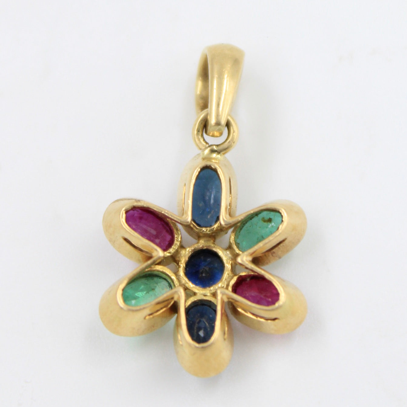 Elegant 5.5 TCW Multi Gem Floral Rainbow Pendant in 18K Yellow Gold