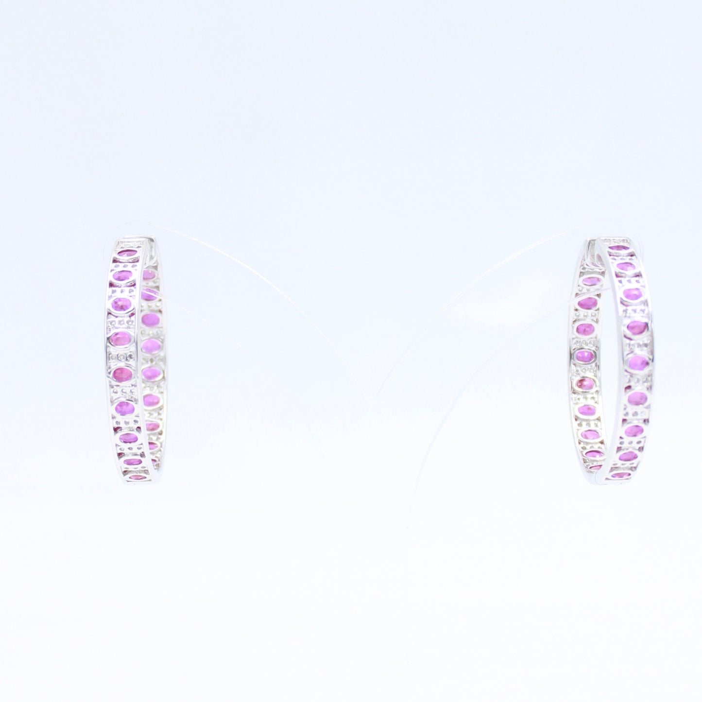 Statement 14.15 TCW Natural Ruby & Diamond Inside Out Big Hoop Earrings in 14K White Gold