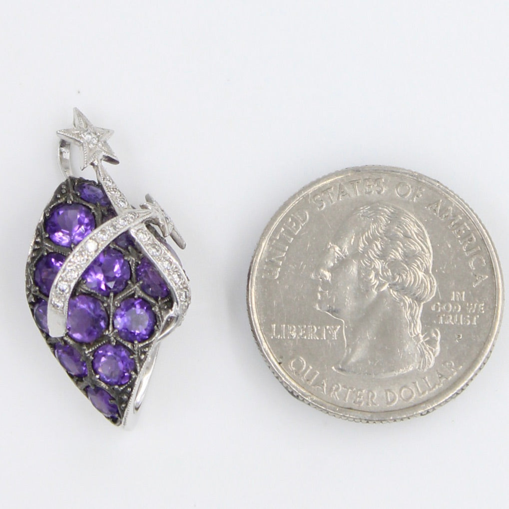 Unique 4.31 Ct Natural Amethyst and Diamond Pendant in 18K White & Black Gold