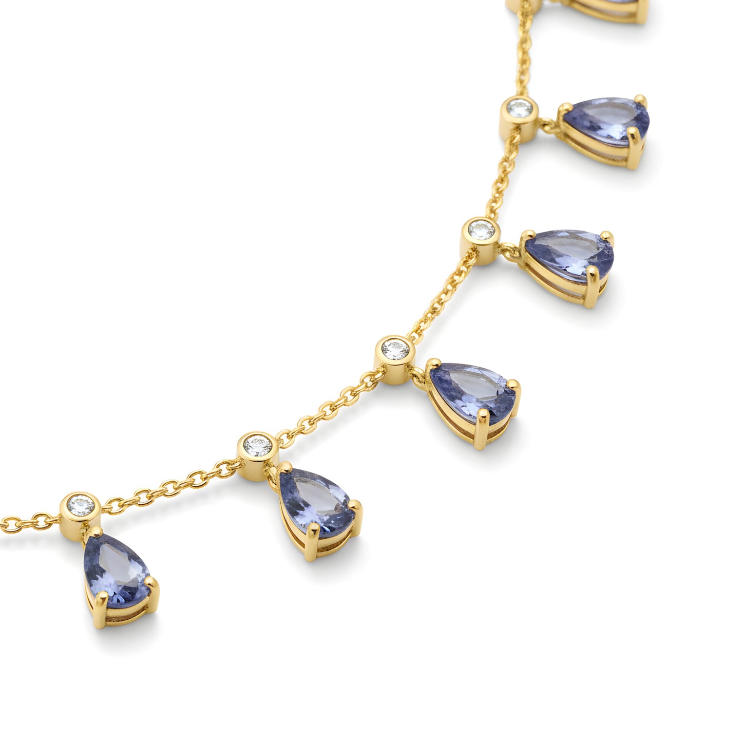 Minimal 6.54 Ct AAA Tanzanite & Diamond Pear Drop Necklace in 18K Yellow Gold