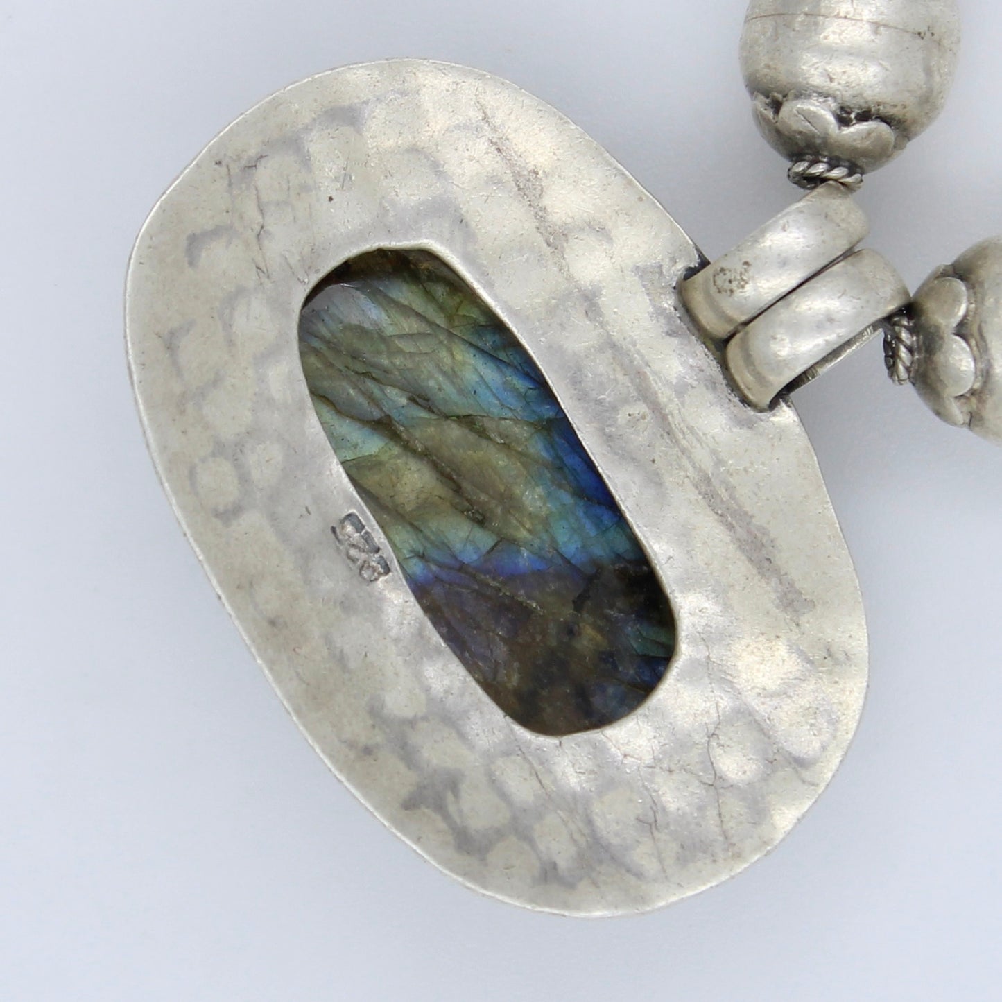 Vintage Labradorite and Blue John Fluorite Pendant Necklace in Sterling Silver