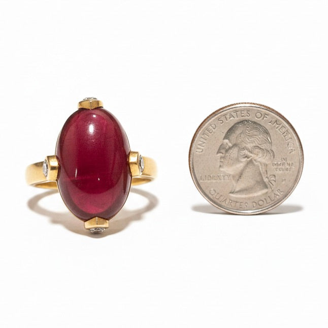 Luxury12.2 Ct Natural Red Spinel & Diamond Cocktail ring in 18KY Gold