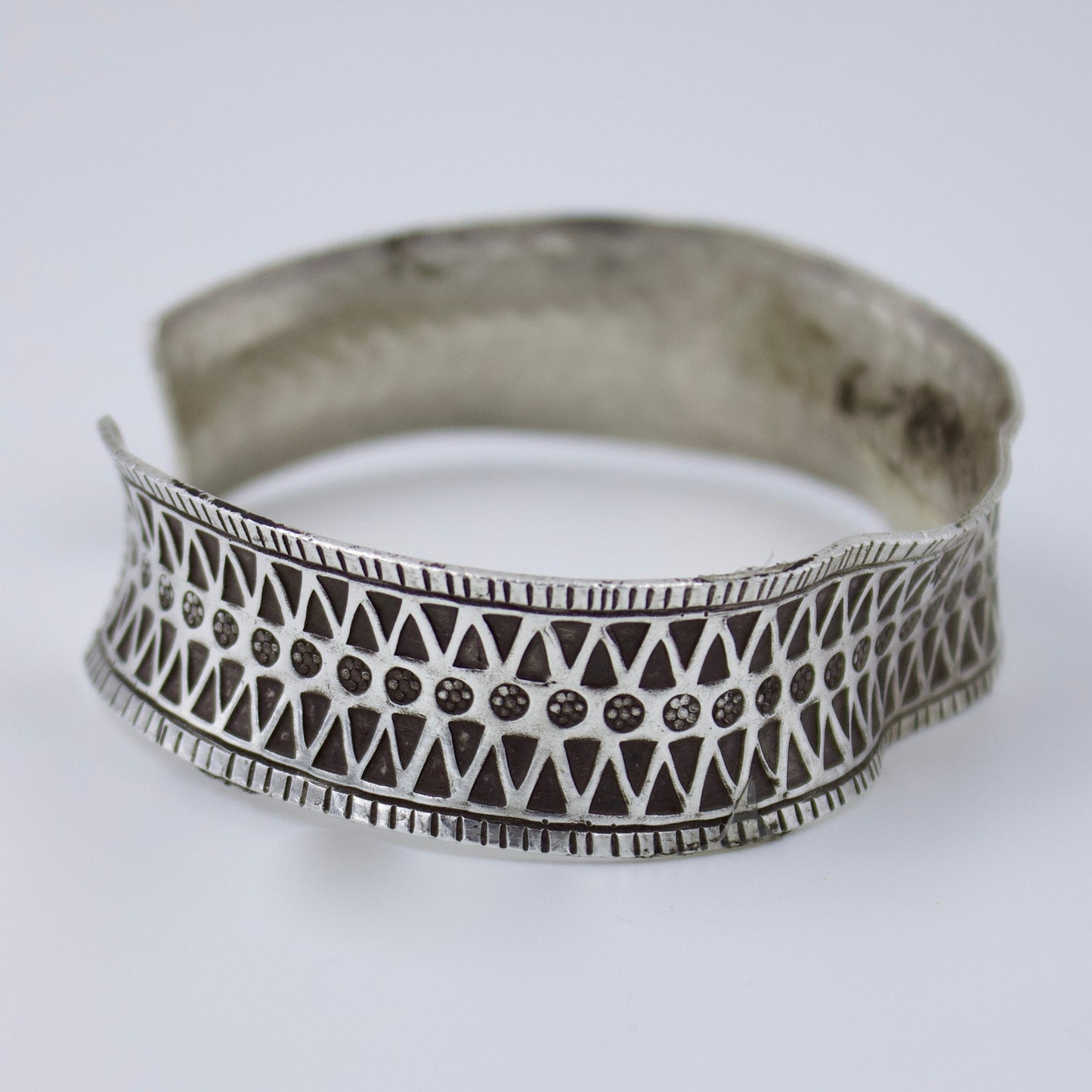 Indonesian Misshapen Hand Etched Statement Cuff Bracelet in Sterling Silver