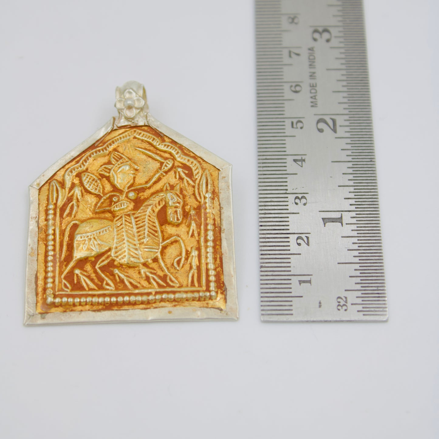 Vintage Gold-Tone Warrior Equestrian Amulet Pendant in 925 Silver