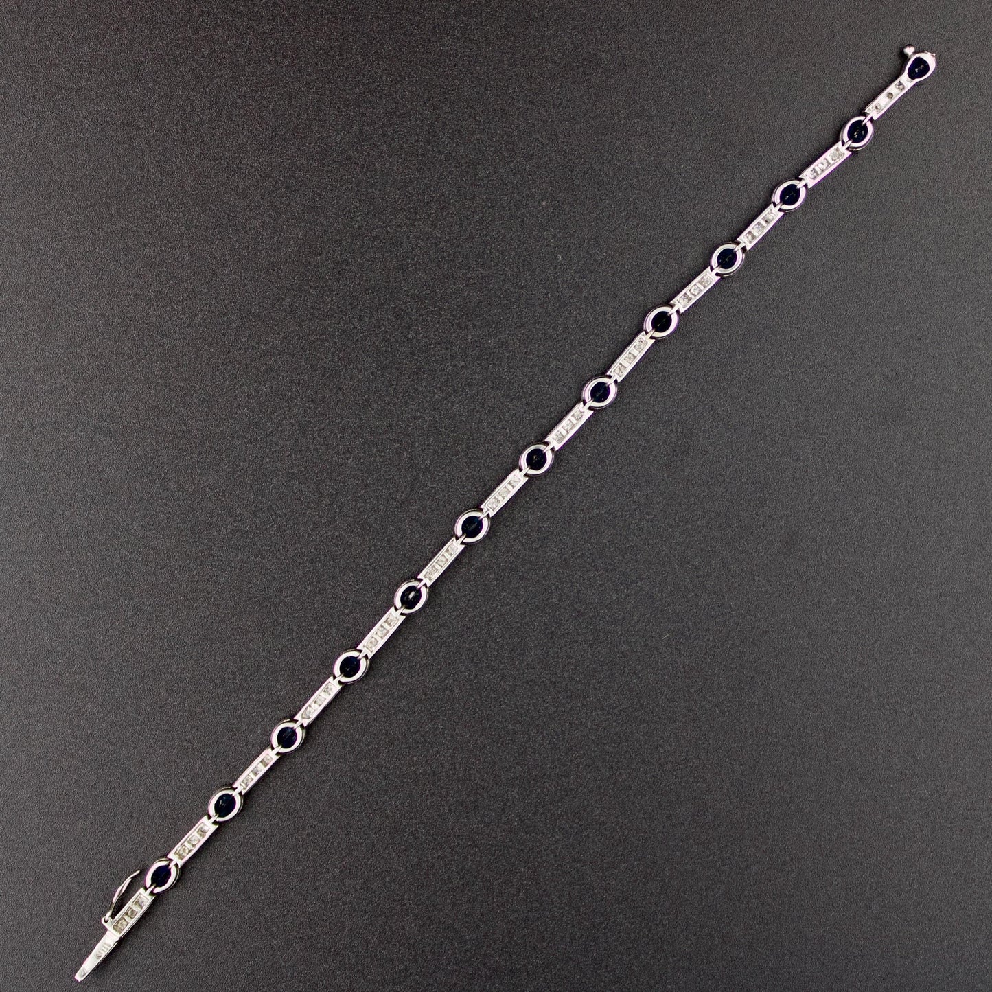 Natural 6.51 ct Blue Sapphire And Diamond Tennis Bracelet in 18K White Gold