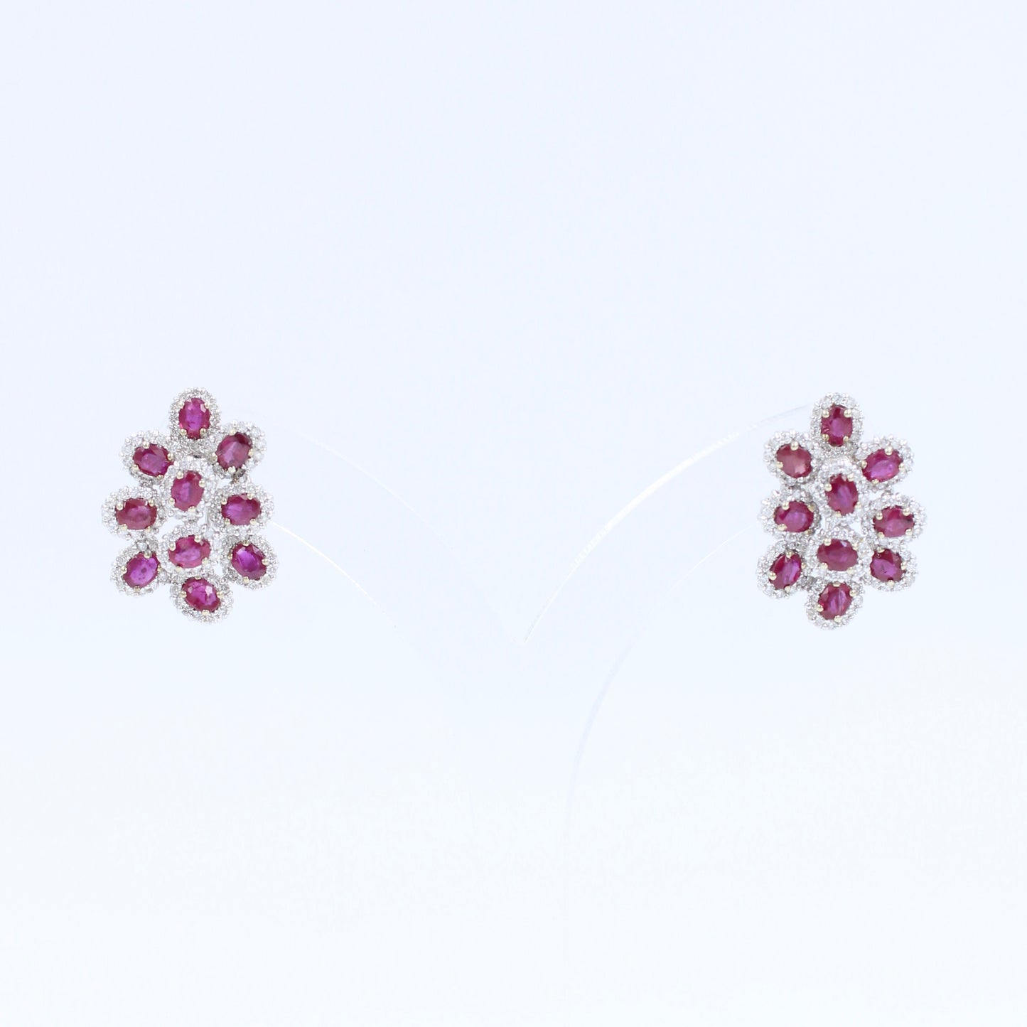 Natural 6.17 Ct AAA Ruby and Diamond Grape Stud Earring in 14K White Gold
