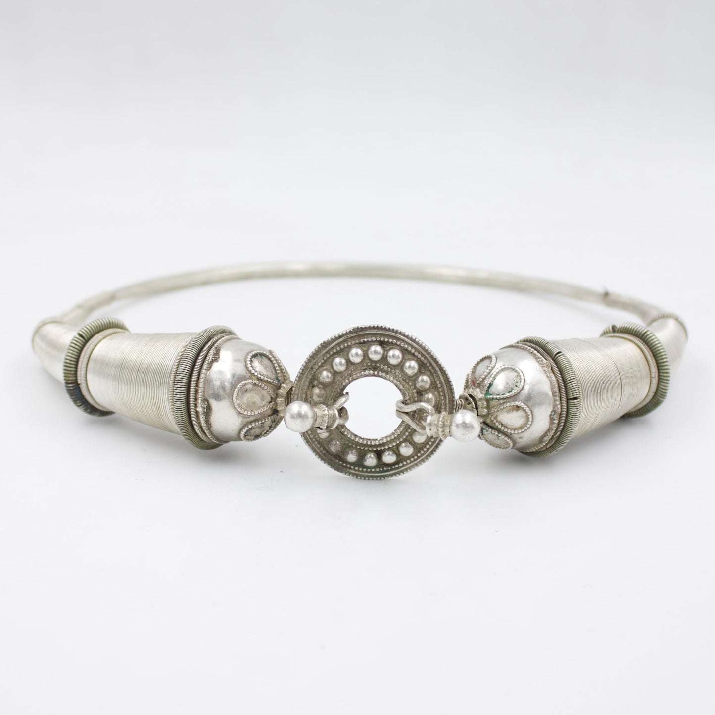 Antique Rajasthani Tribal Hasli Collar Statement Necklace in Silver