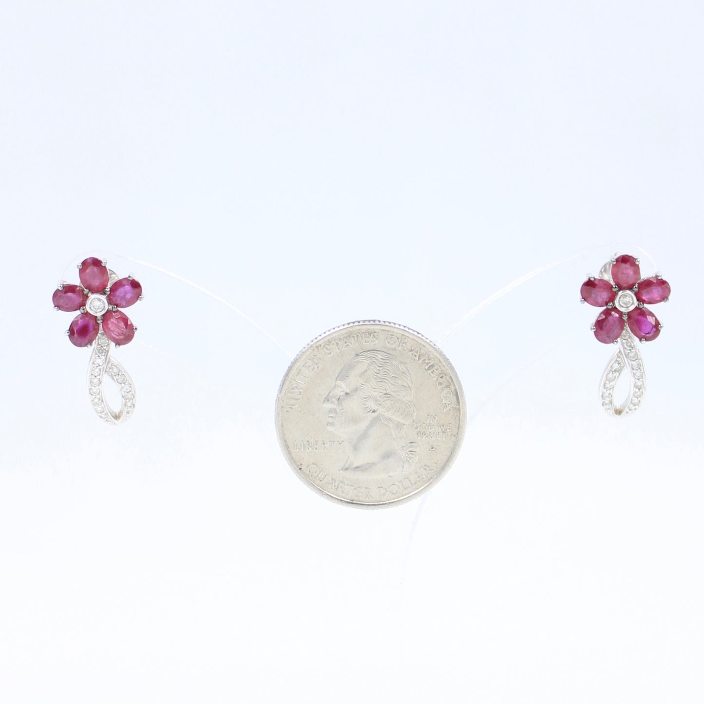 Elegant 3.47 TCW Natural Ruby and Diamond Floral Drop Earring in 18K Gold