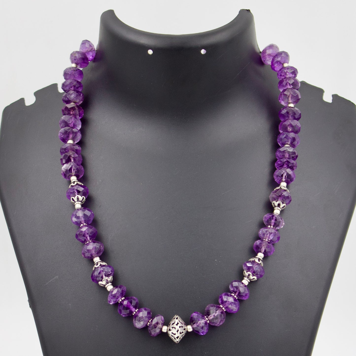 Vintage Amethyst Beaded Statement Necklace in Sterling Silver