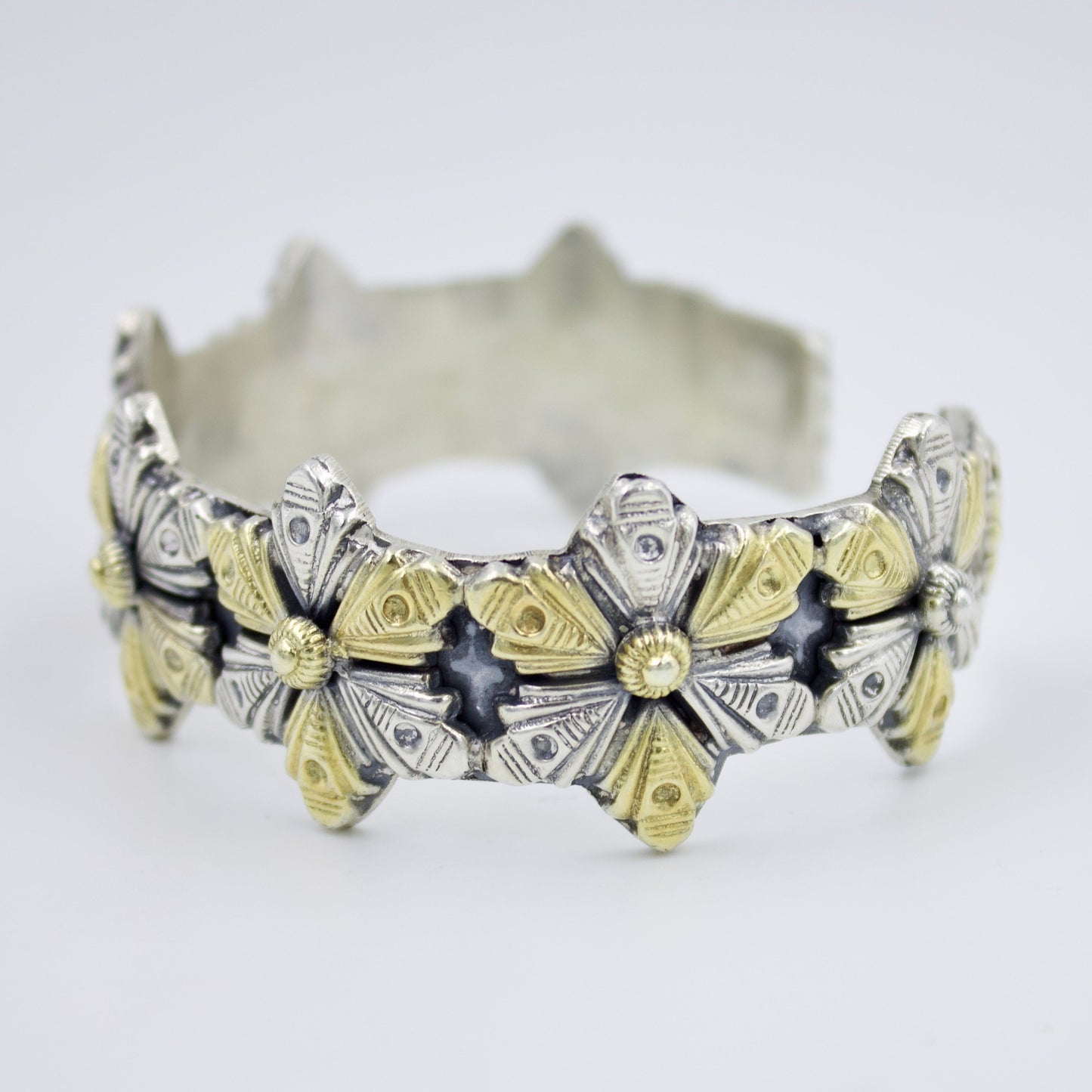 Handmade Dual Tone Gold and Silver Statement Cuff Bracelet in Sterling Silver