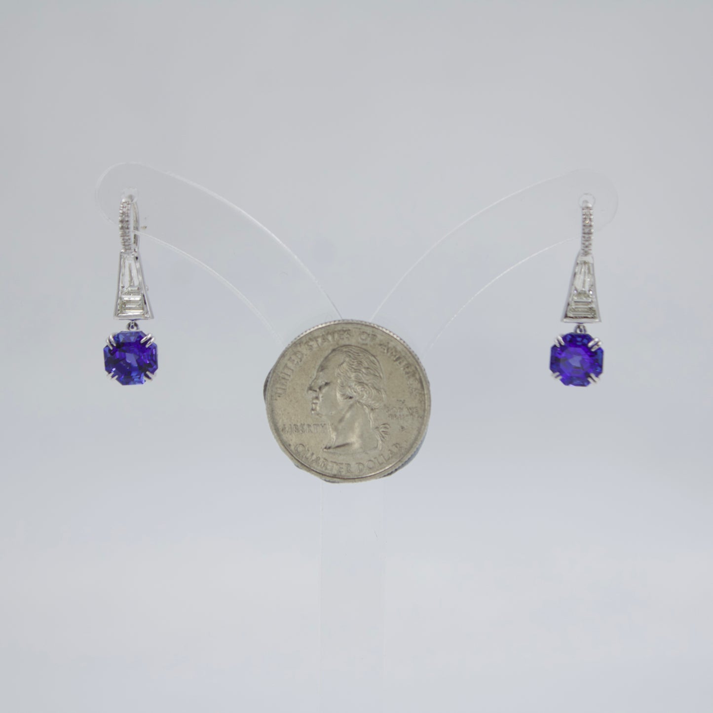 Statement 5.93 TCW Natural AAA++ Fancy Cut Tanzanite & Diamond Drop Earring 18K White Gold