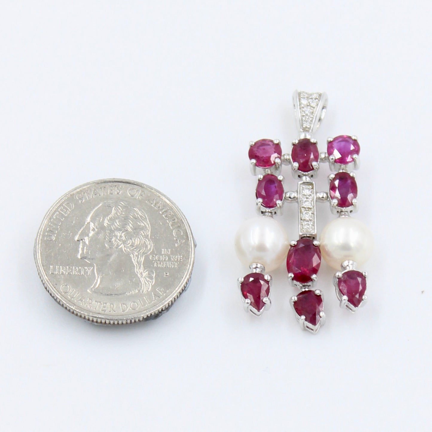 Natural 8.78 Ct AAA Red Ruby, Pearl & Diamond Statement Pendant