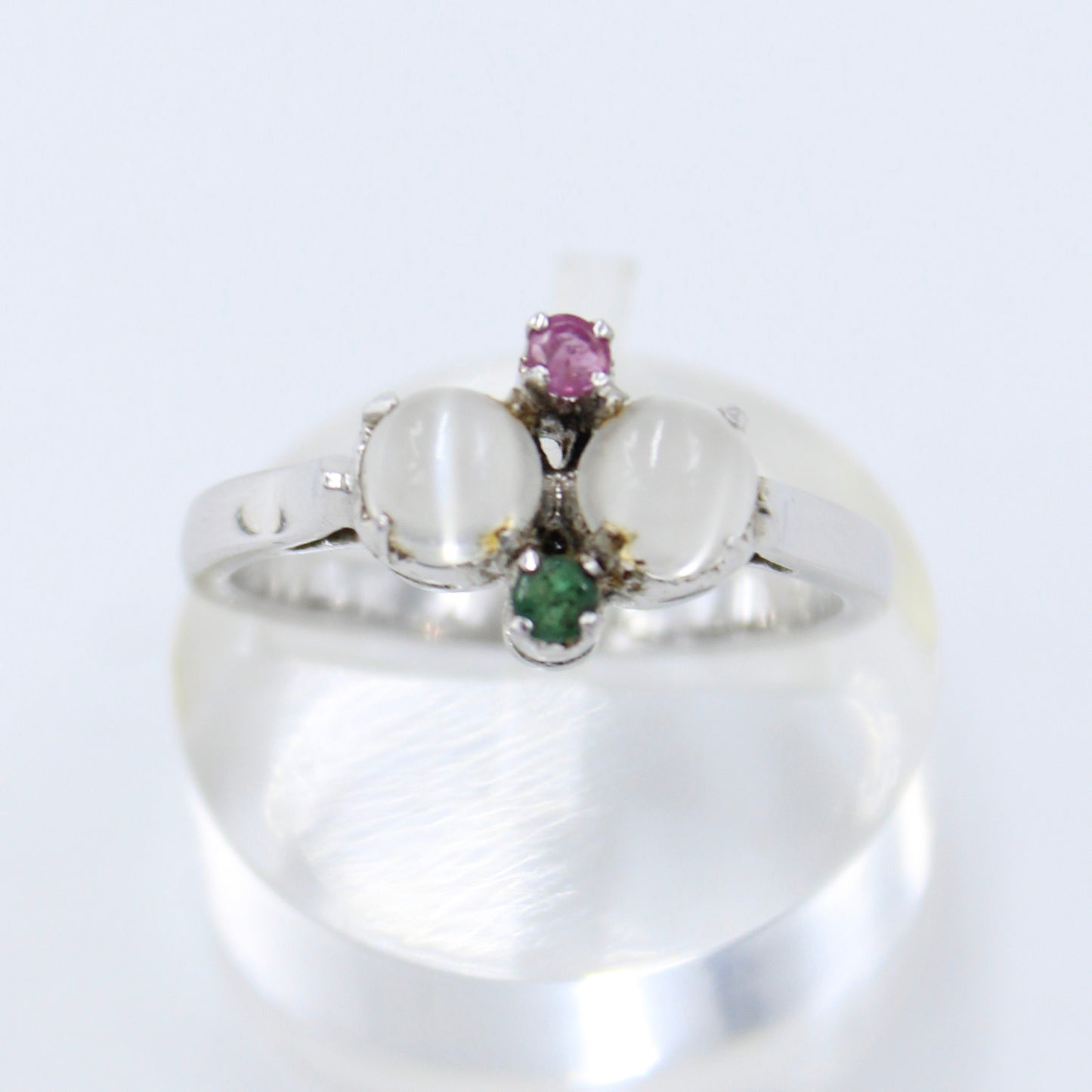 43.4 Ct AAA Natural Moonstone, Emerald, Pink & Blue Sapphire Silver Necklace, Earring & Ring Set