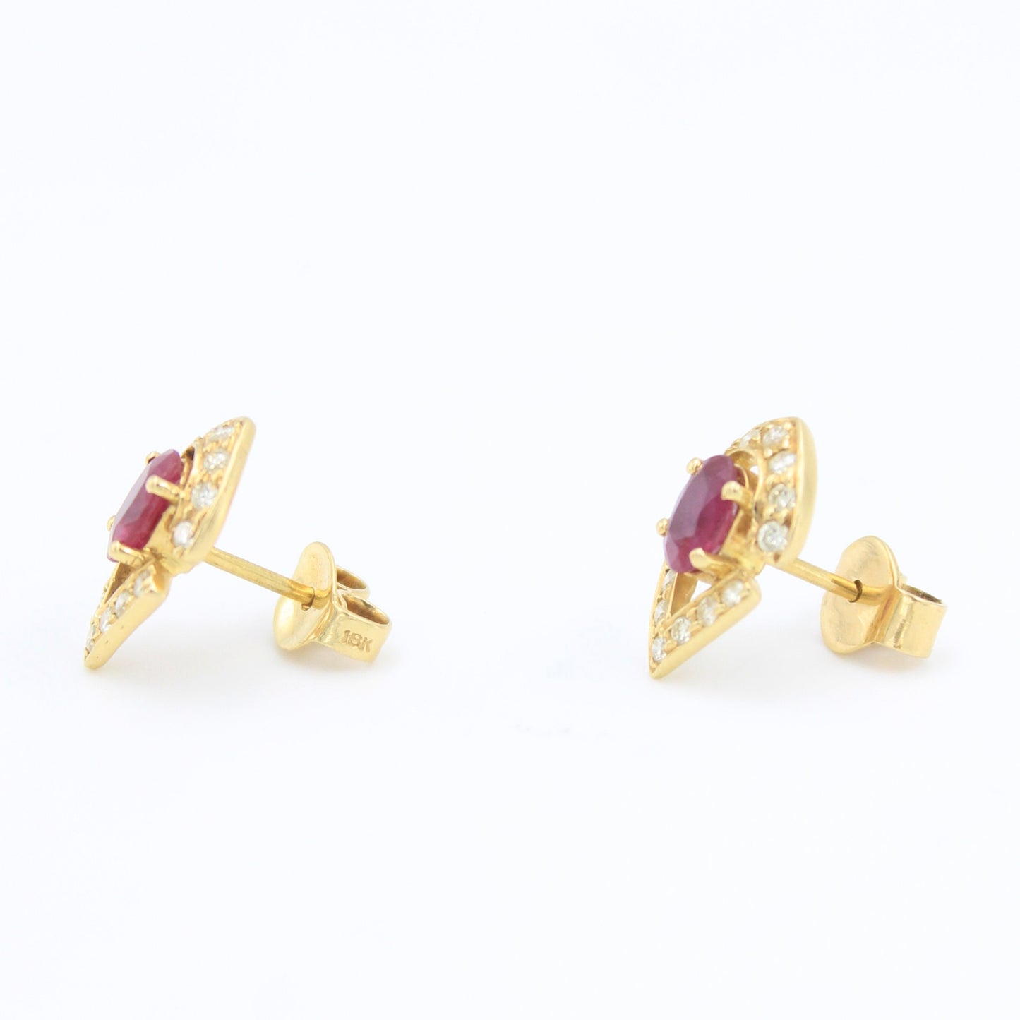Elegant 2.28 TCW Natural Ruby and Diamond Stud Earring in 18K Yellow Gold