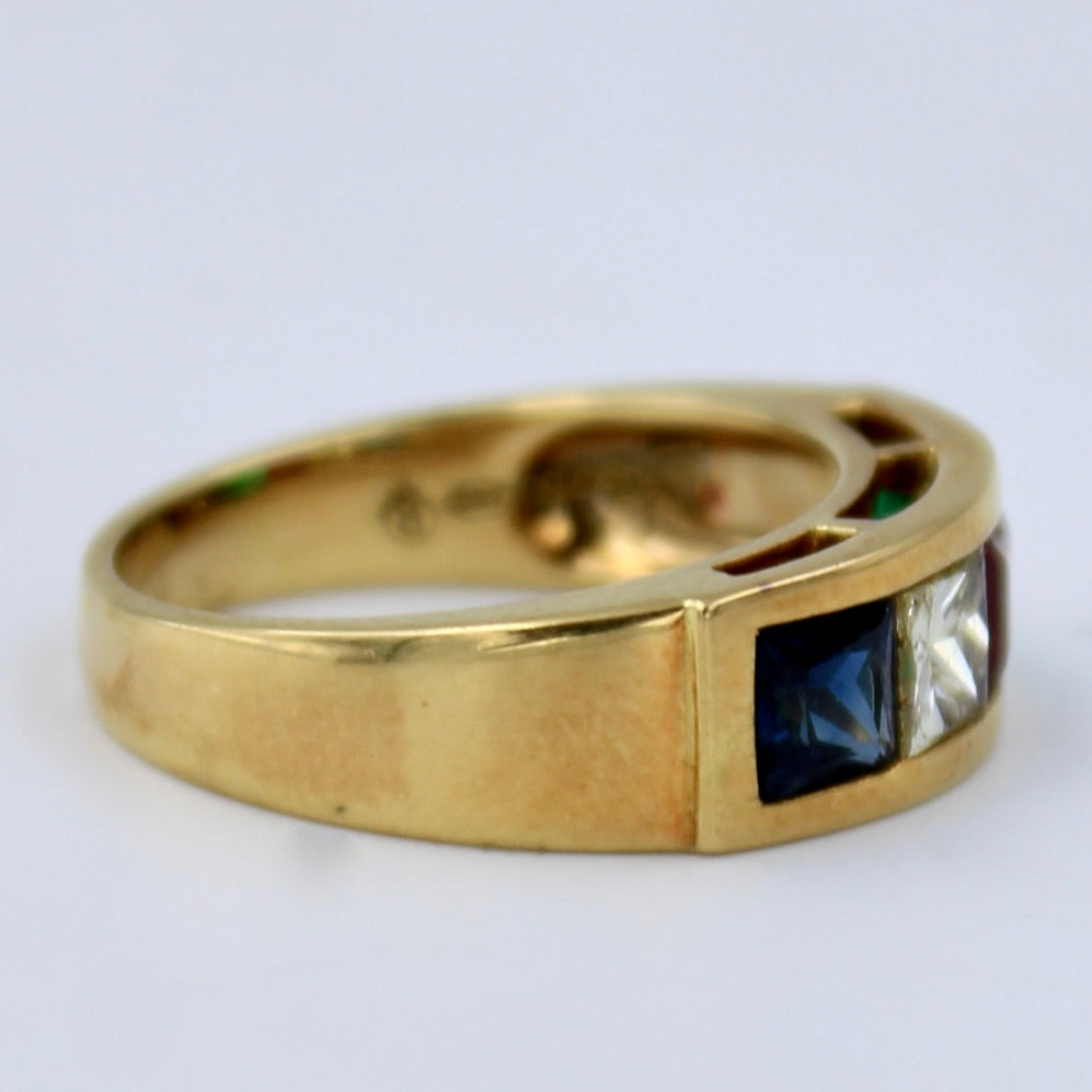 Natural AAA 2.22 TCW Diamond, Ruby, Emerald & Sapphire Statement Ring 18K Gold