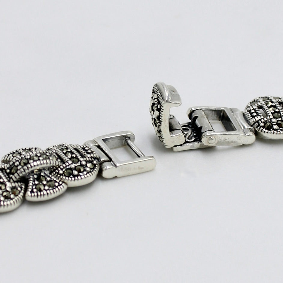 Unique Art Deco Style Marcasite Statement Necklace in Sterling Silver