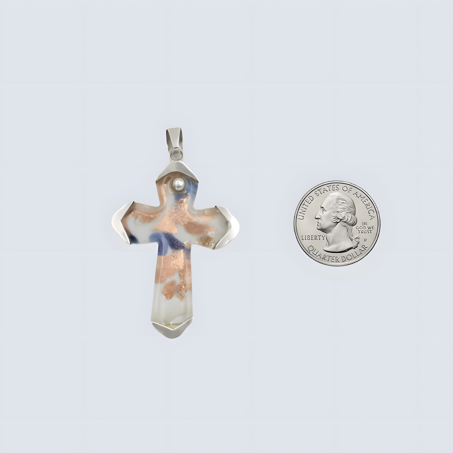 Artisan Hand-Blown Resin Cross Pendant in Sterling Silver