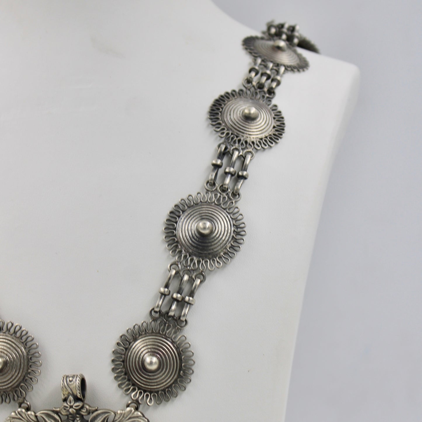 Handmade Indian Tribal Statement Peacock Pendant Necklace in Sterling Silver