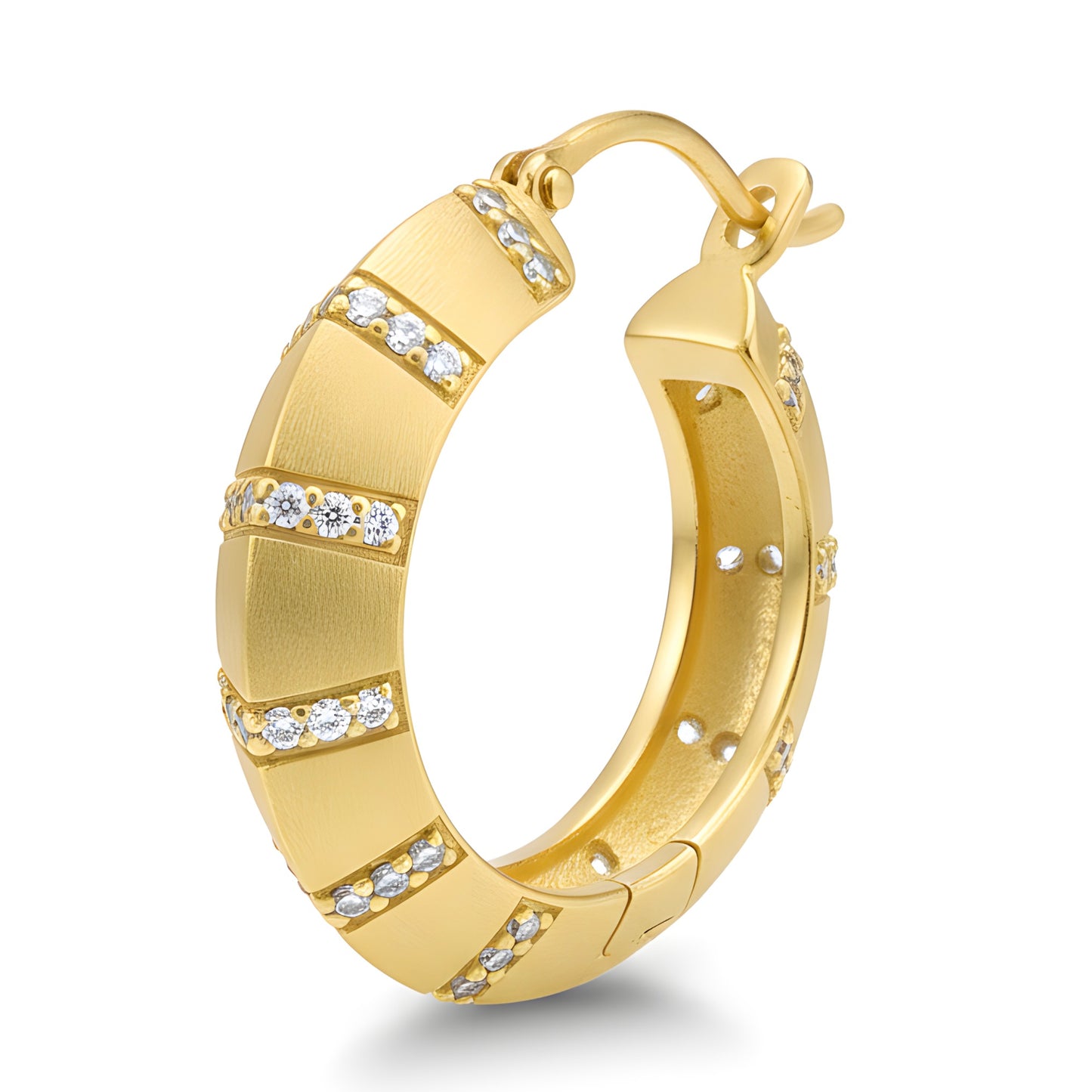 Statement 0.52 Ct Natural Diamond Matte Gold Hoop Earrings in 18K Yellow Gold