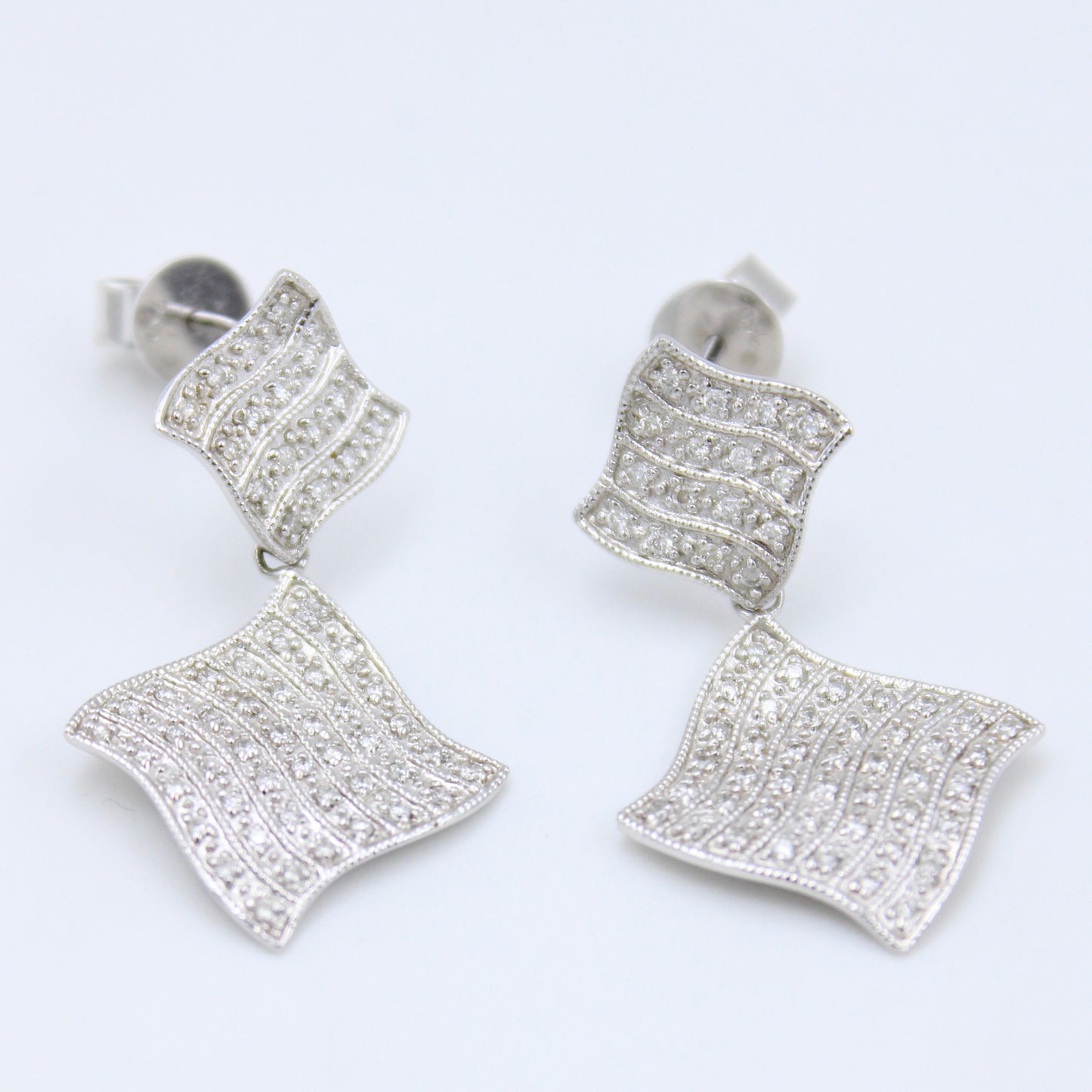Minimalist 0.42 TCW Natural Diamond Wavy Cluster Drop Earrings in 18K White Gold