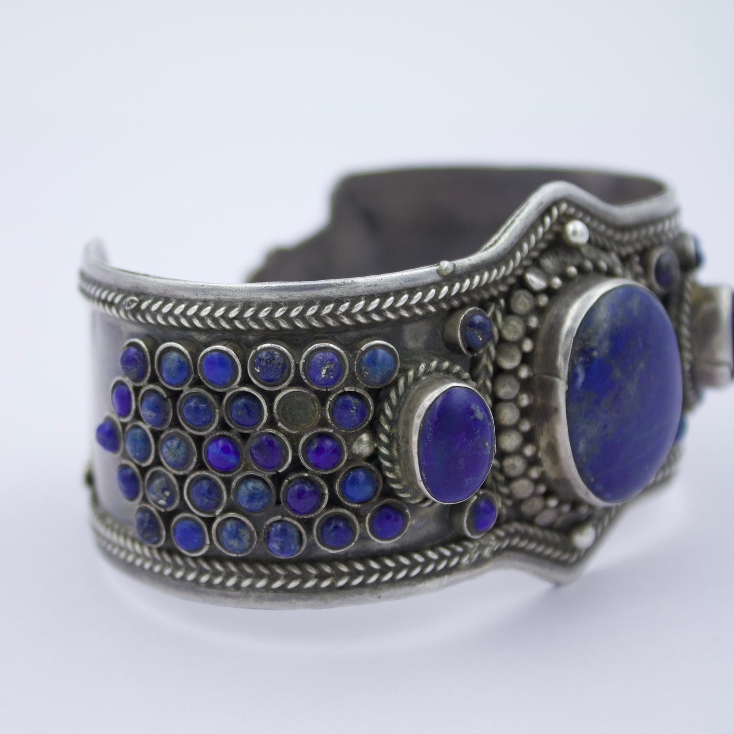 Handmade Lapis Lazuli Broad Statement Cuff Bracelet in Sterling Silver