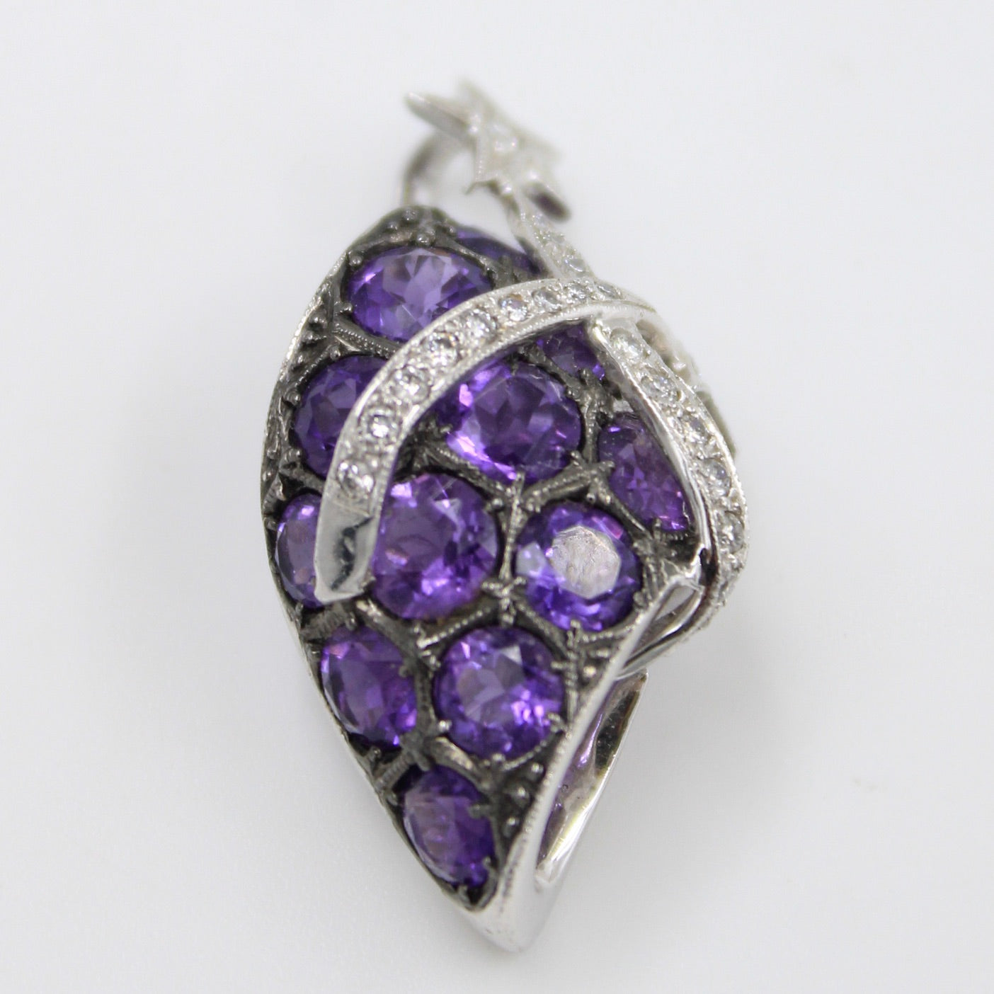 Unique 4.31 Ct Natural Amethyst and Diamond Pendant in 18K White & Black Gold
