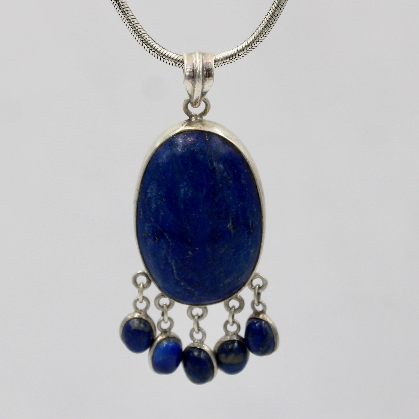 Vintage Handmade Afghan Lapis Drop Pendant in Sterling Silver