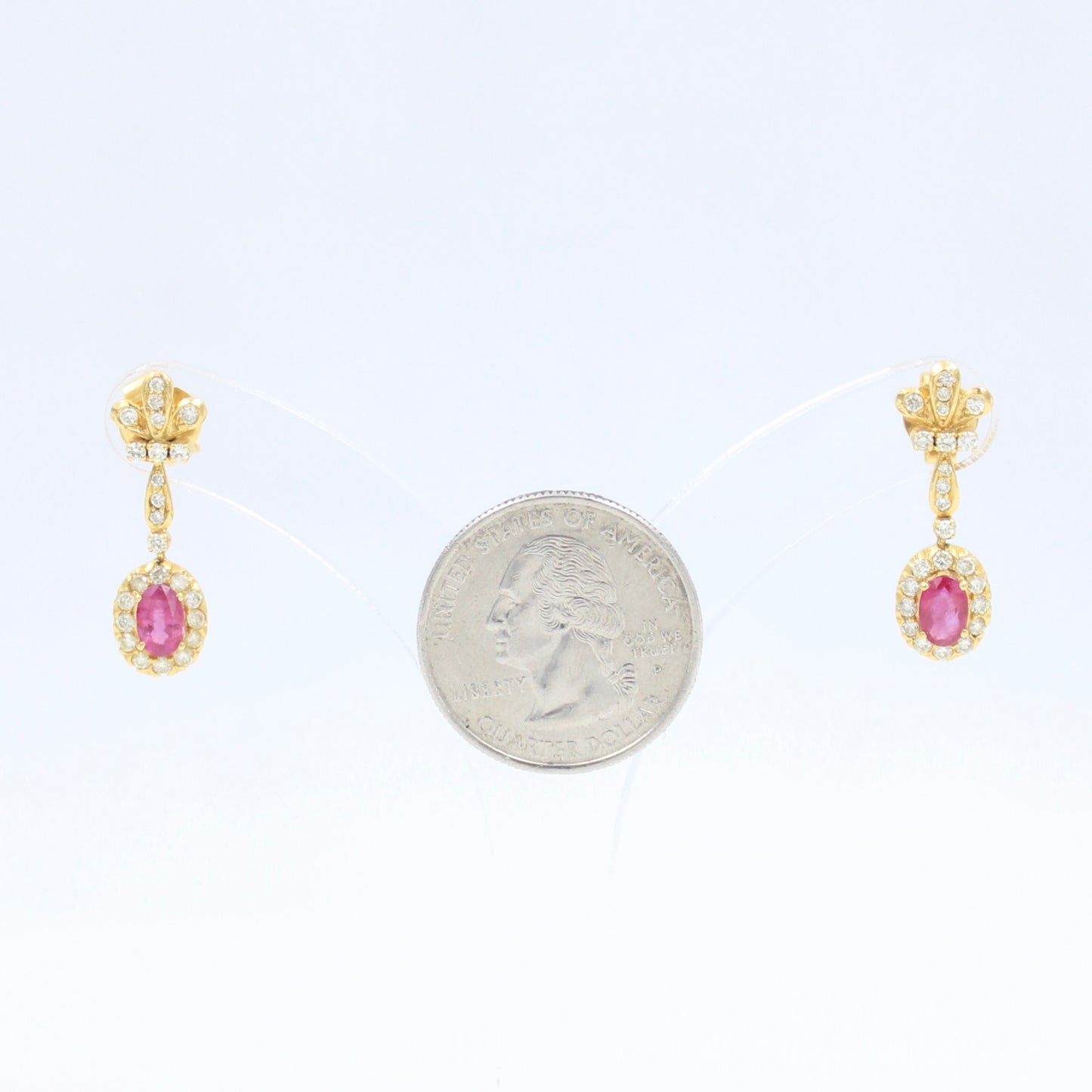 Vintage 3.60 TCW Natural Untreated Ruby & Diamond Drop Earring in 18K Gold