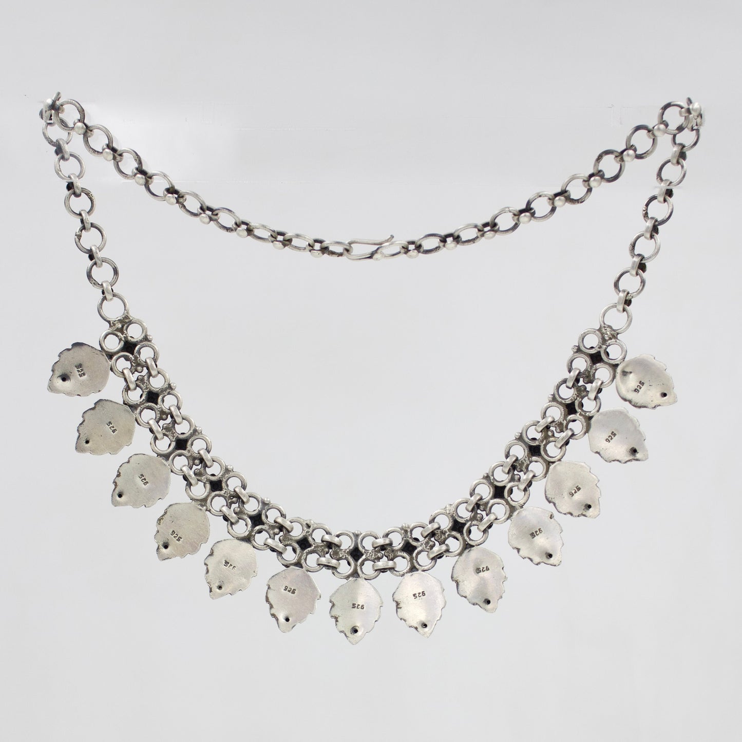Handmade Rajasthani Tribal Statement Leaf Choker Necklace in Sterling Silver