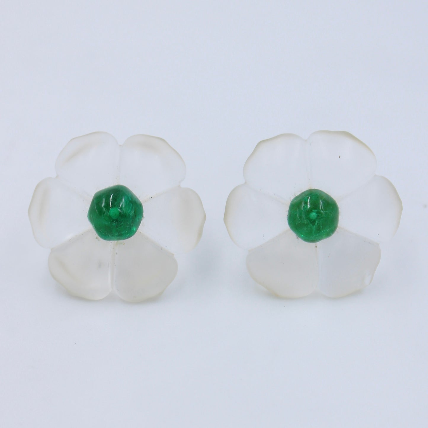 Unique 4.29 Ct Afghan Emerald & Rock Crystal Quartz Cosmos Flower Stud Earring