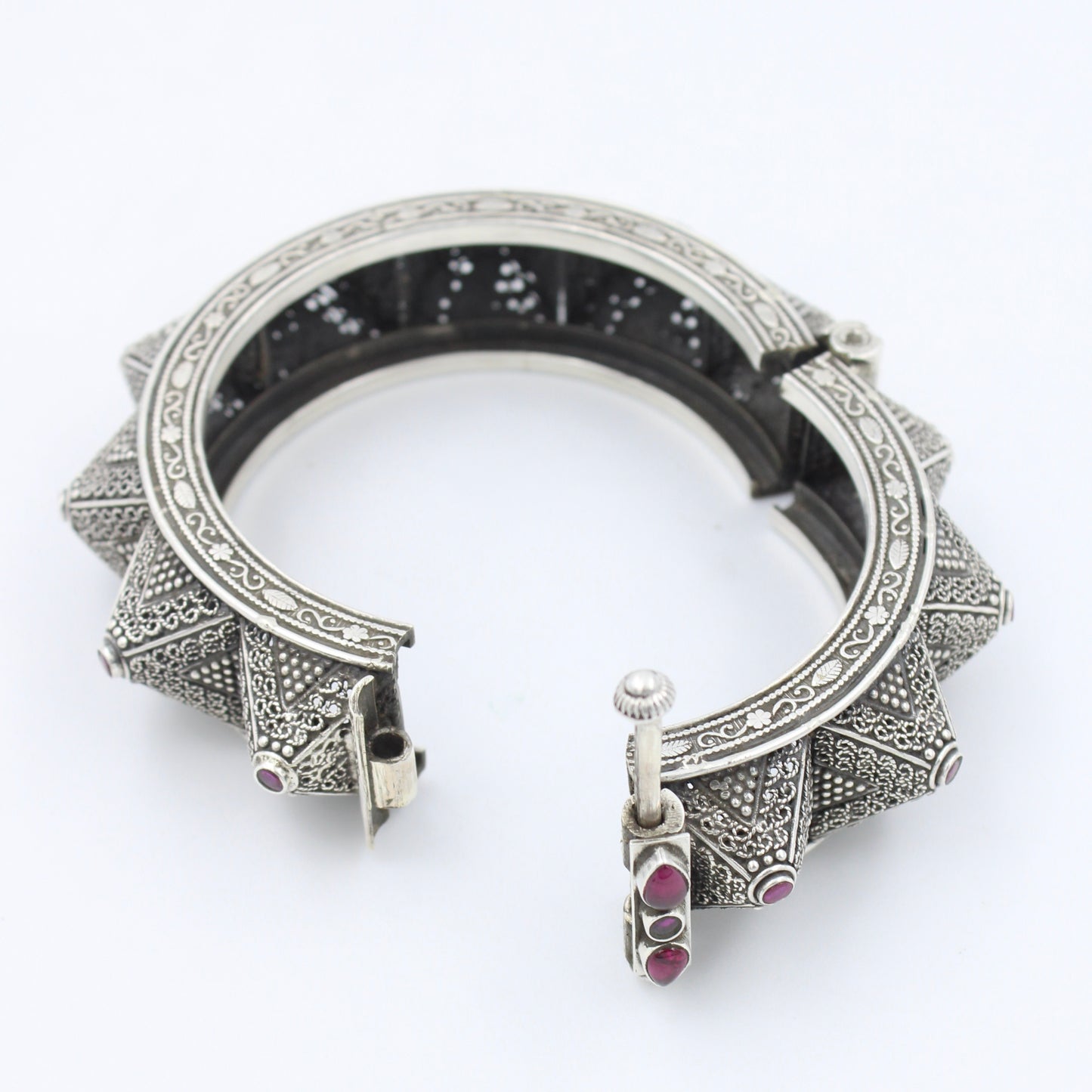 Handmade Pyramid Statement Rhinestone Bangle Bracelet in Sterling Silver