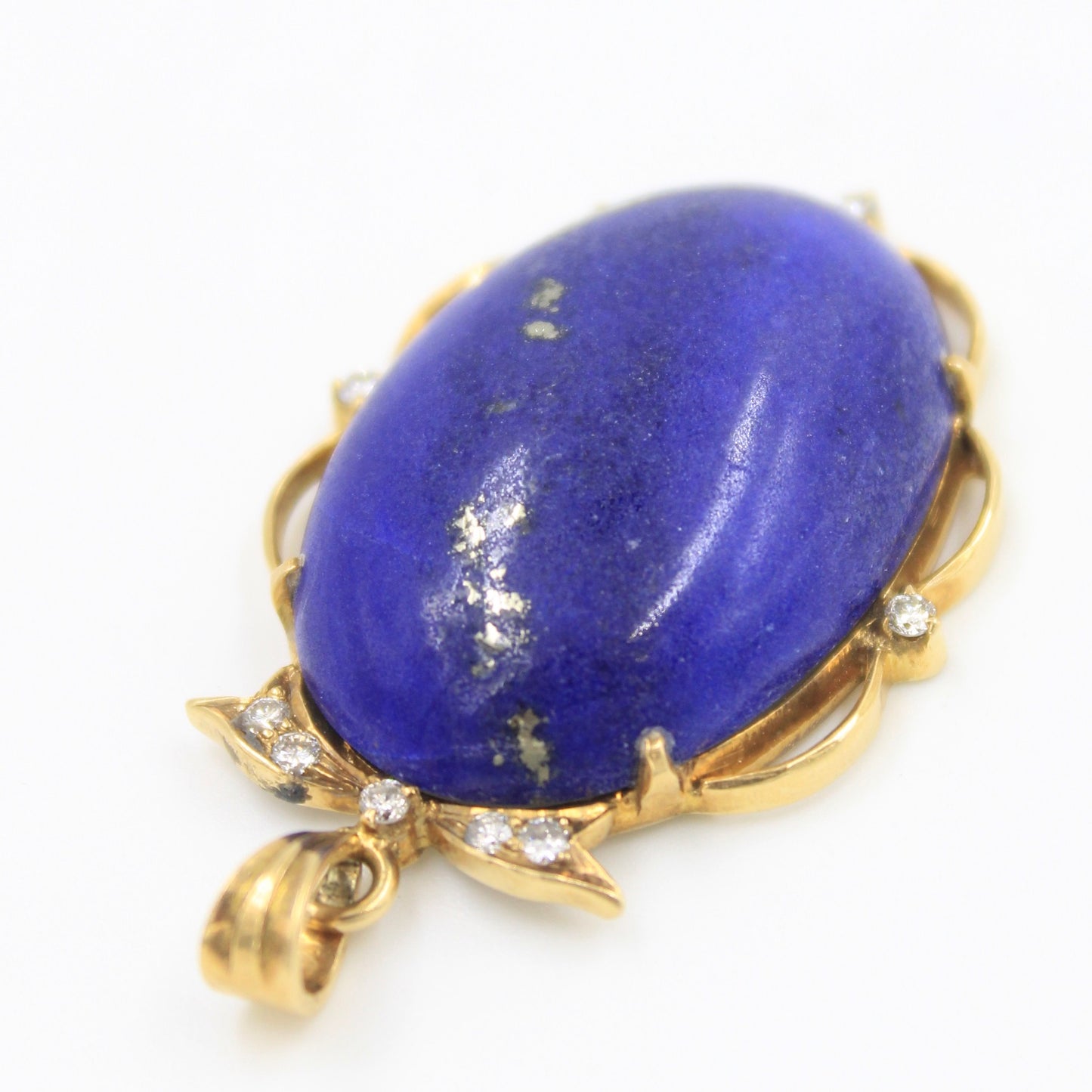 Vintage 21.7 TCW Afghan Lapis Lazuli & Natural Diamond Pendant in 18K Yellow Gold