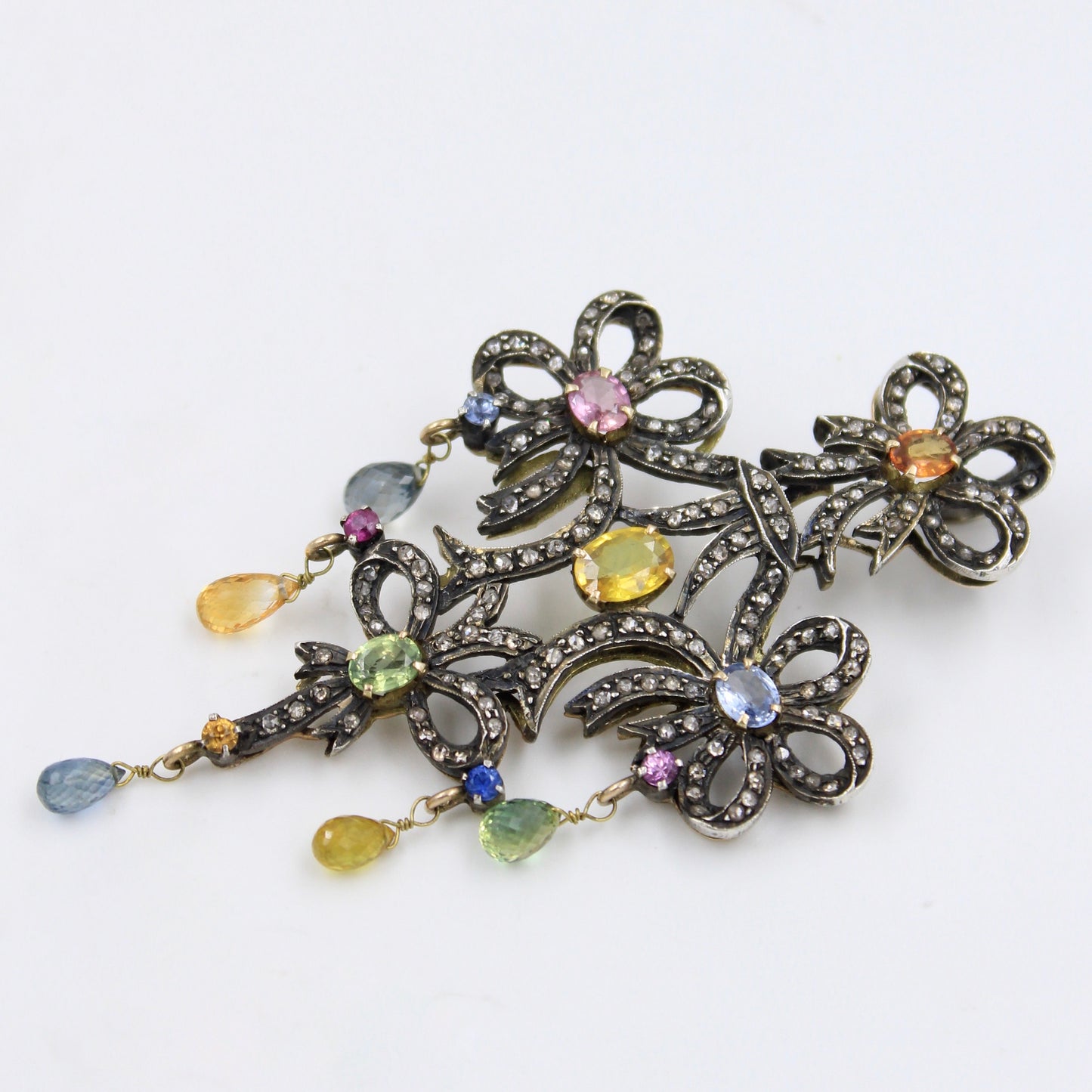 Victorian 6.45 TCW Untreated Multicolor Sapphires and Diamond Pendant in 14k Gold & Sterling Silver