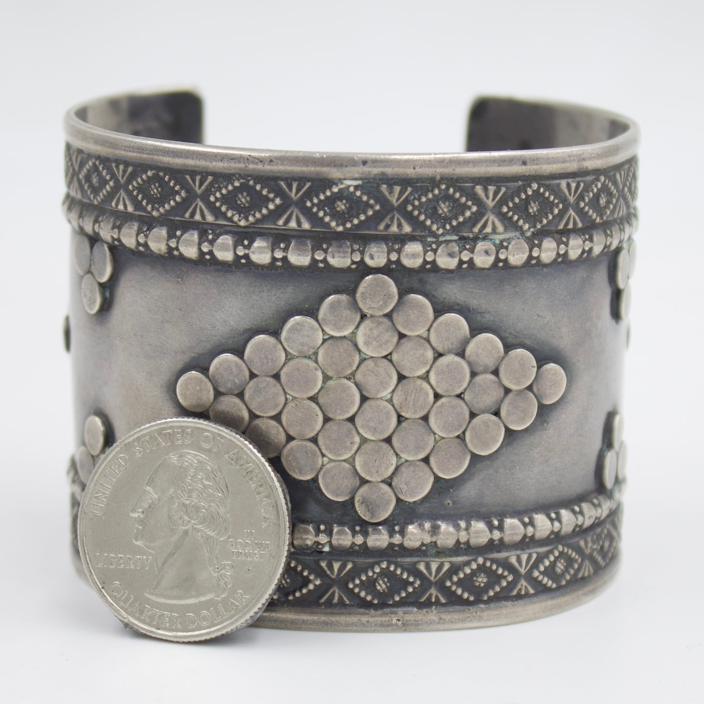 Vintage Rajasthani Hand Etched Cuff Bracelet in Sterling Silver