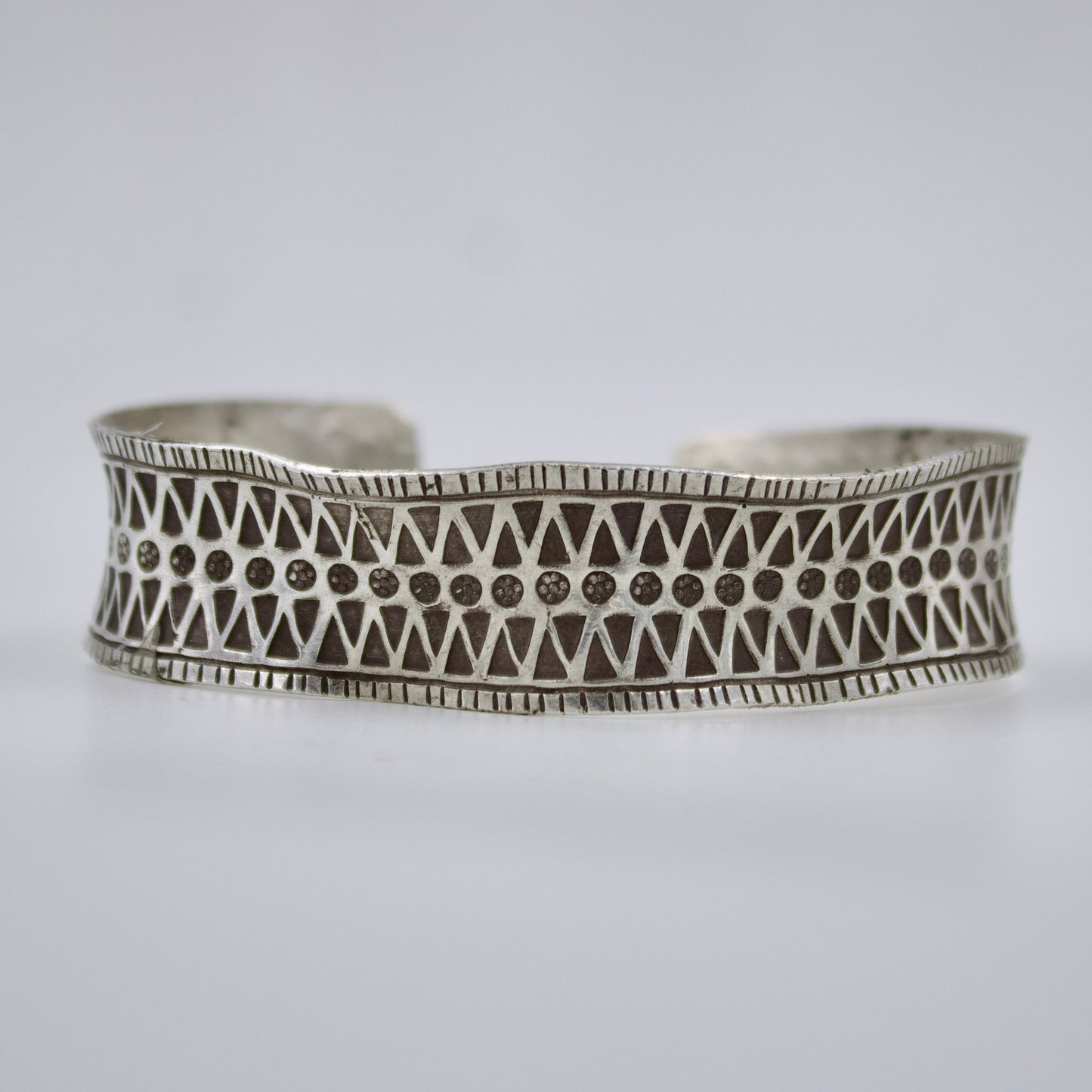 Indonesian Misshapen Hand Etched Statement Cuff Bracelet in Sterling Silver