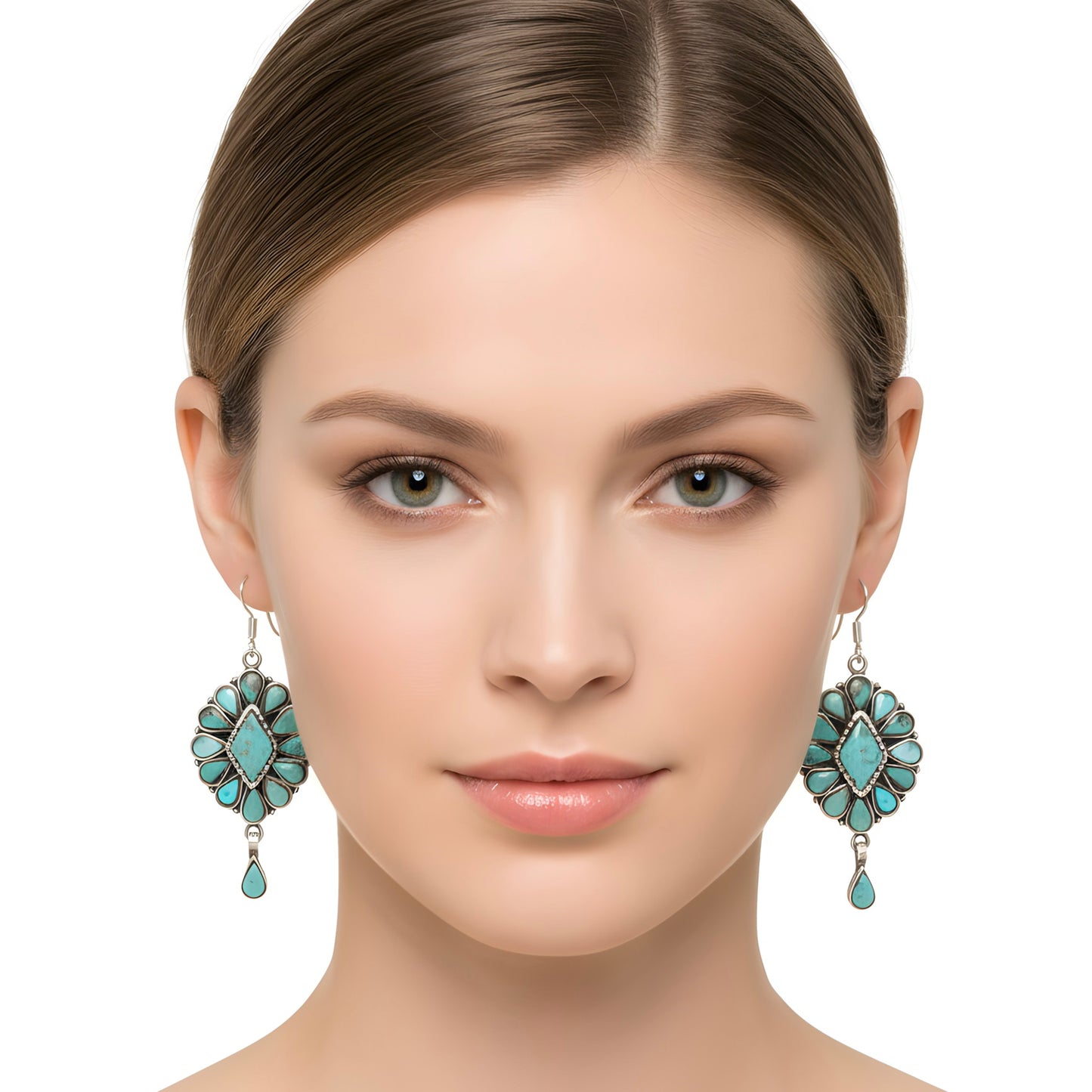 Vintage Tibetan Natural Turquoise Drop Earrings in Sterling Silver
