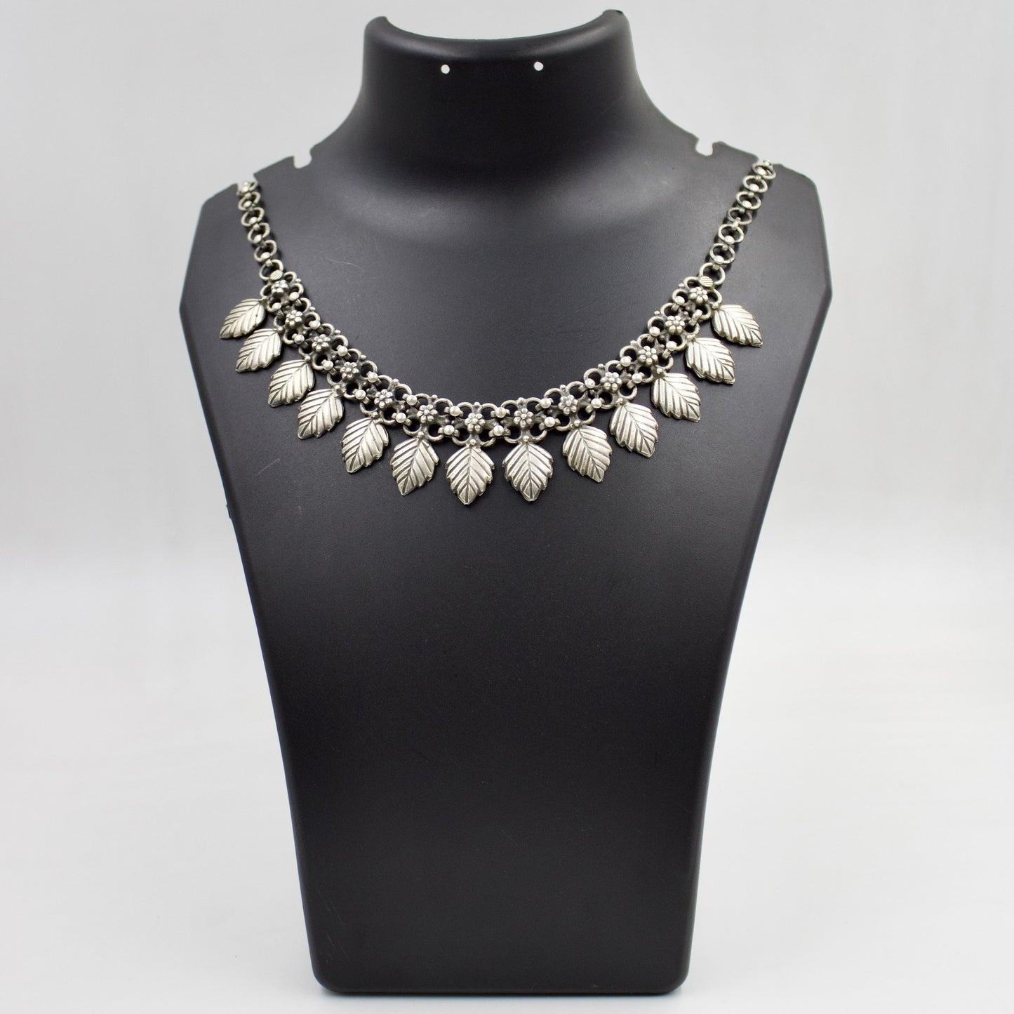 Handmade Rajasthani Tribal Statement Leaf Choker Necklace in Sterling Silver